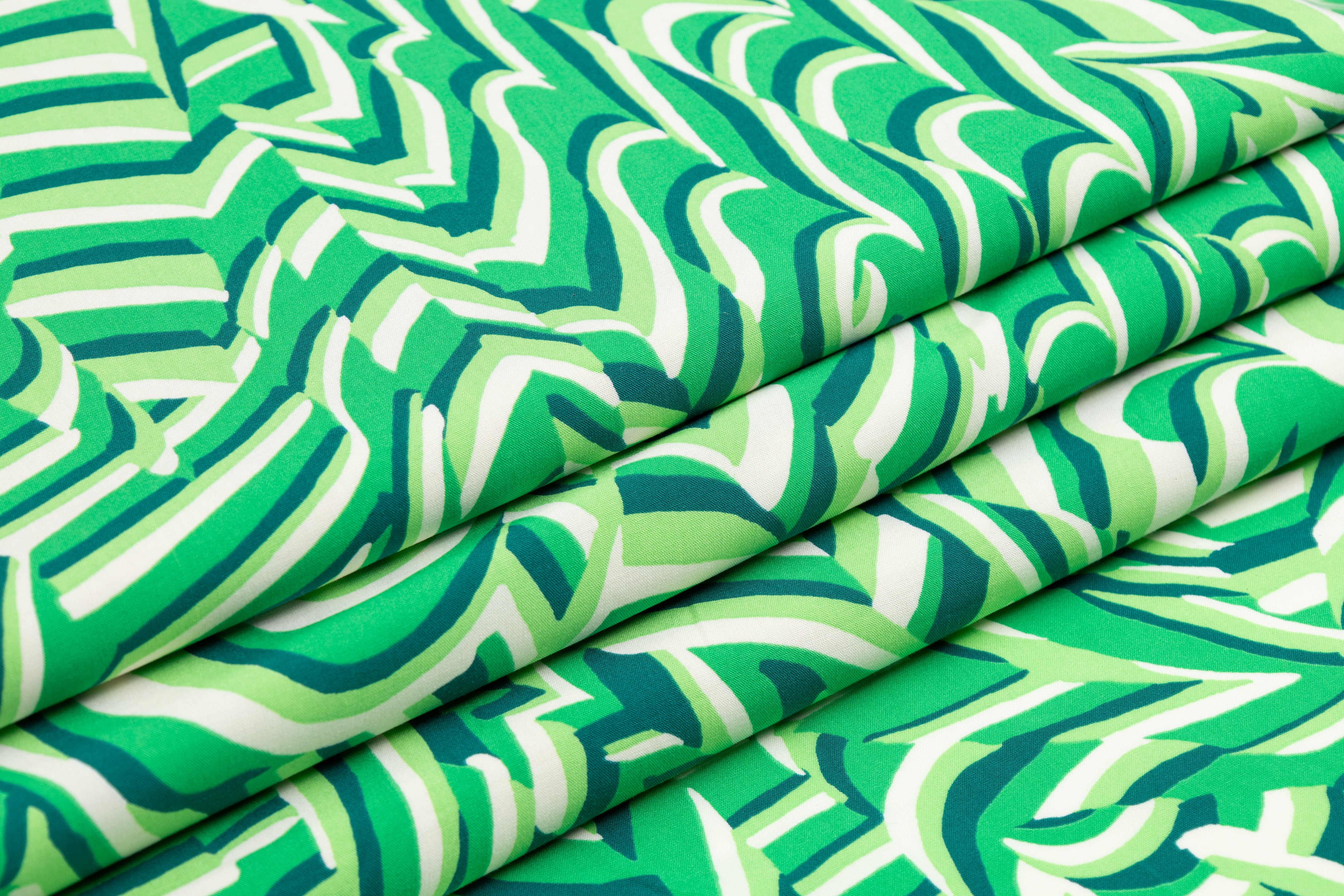 Abstract Italian Viscose Challis - Green / Off White