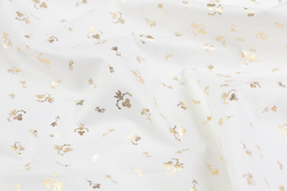 Floral Laminated Cotton Shirting - White / Gold