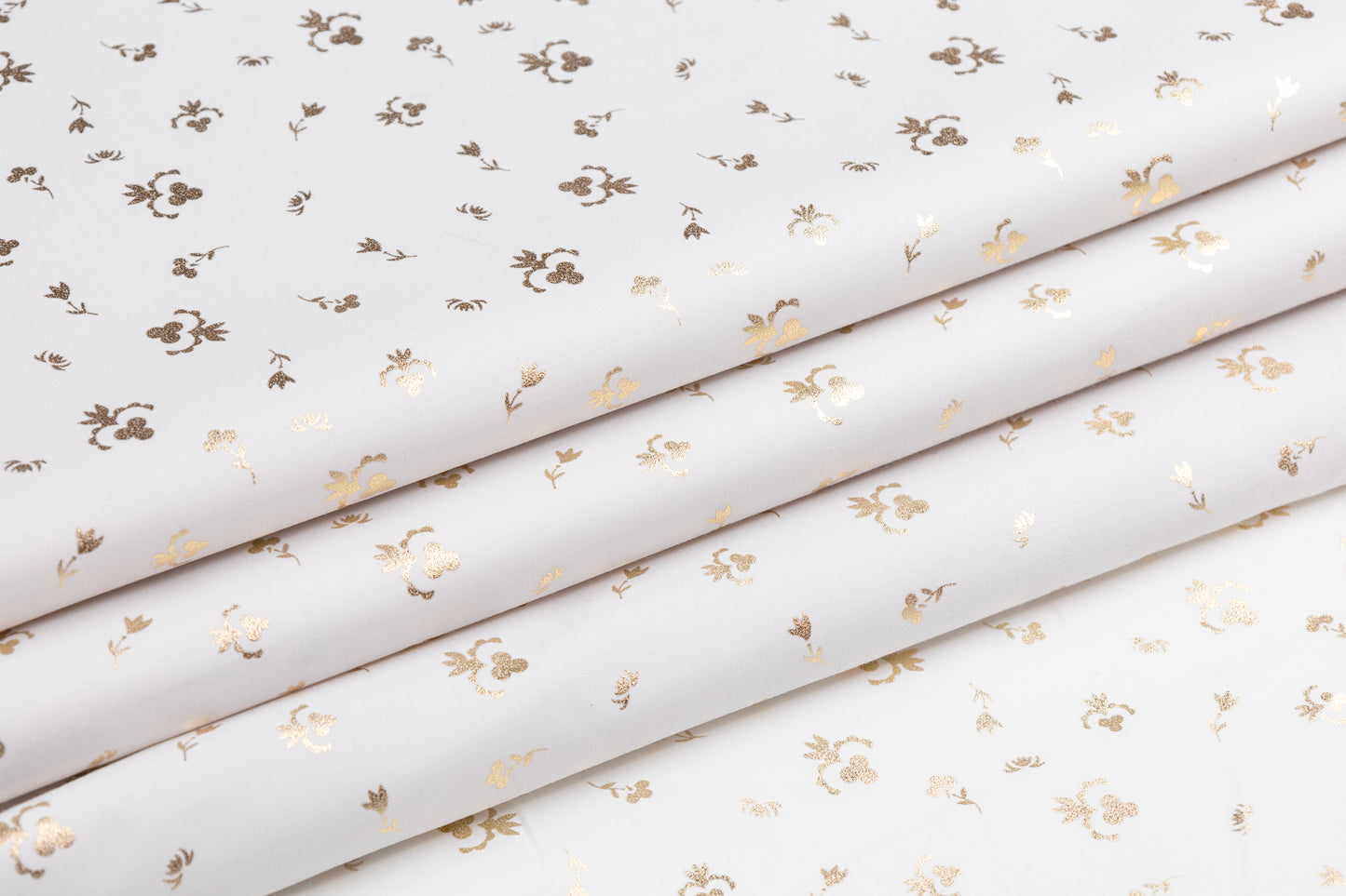 Floral Laminated Cotton Shirting - White / Gold