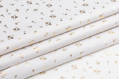 Floral Laminated Cotton Shirting - White / Gold