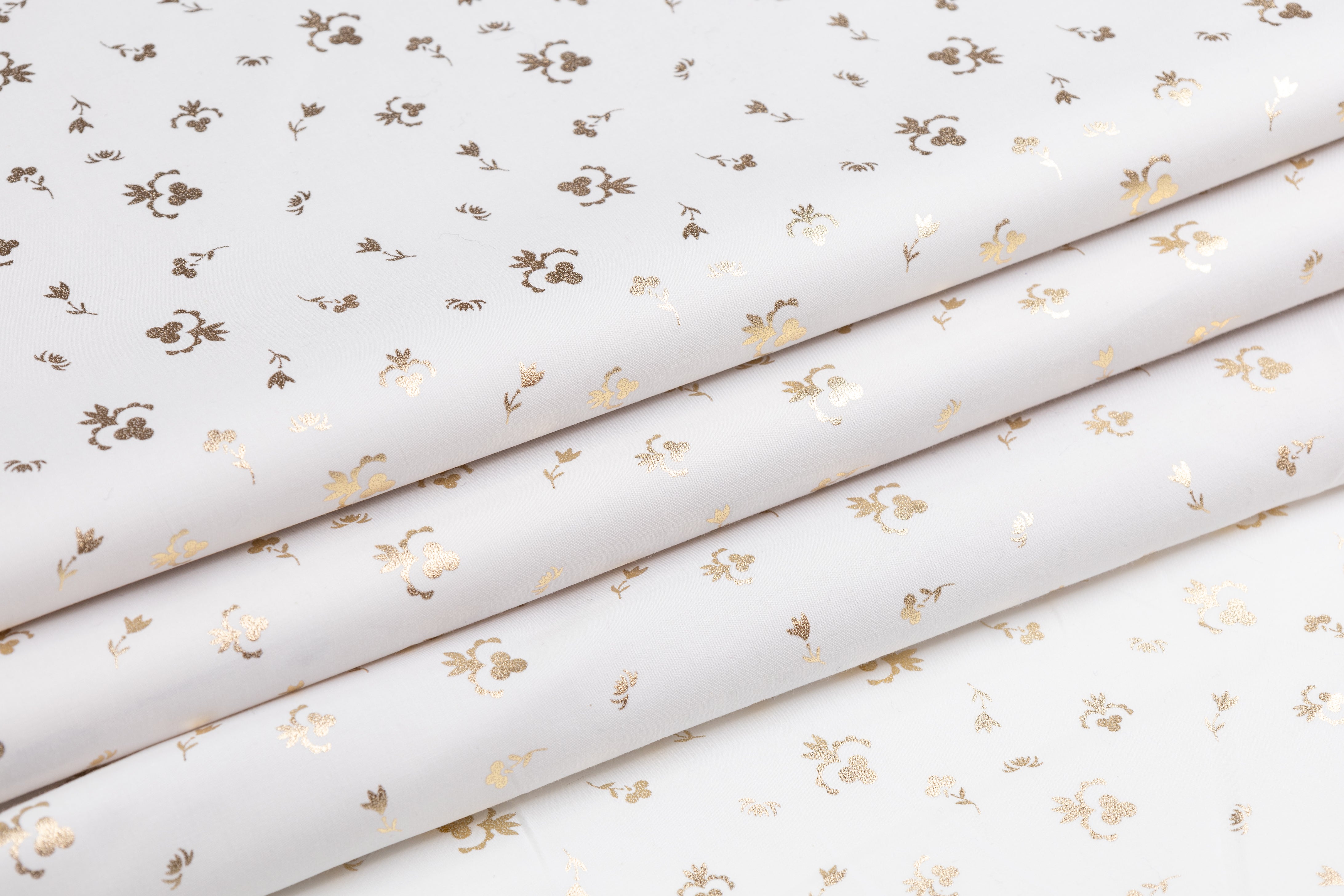 Floral Laminated Cotton Shirting - White / Gold