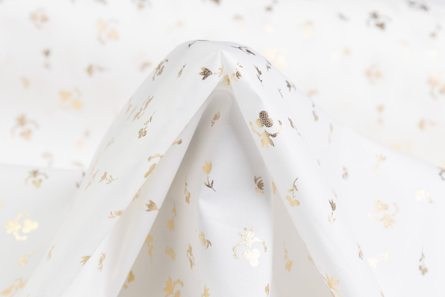 Floral Laminated Cotton Shirting - White / Gold