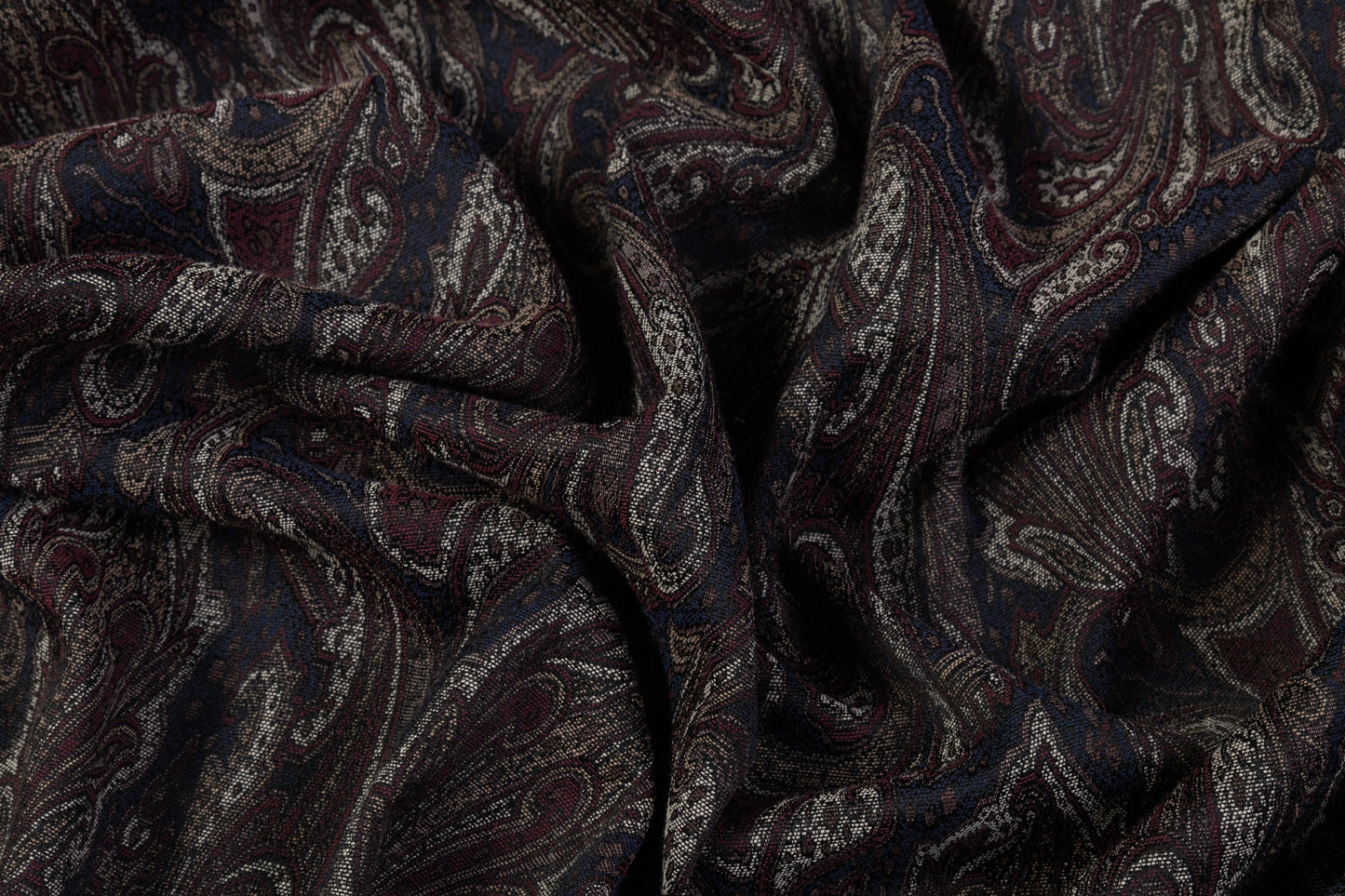 Paisley Stretch Brocade - Navy / Burgundy
