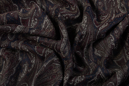 Paisley Stretch Brocade - Navy / Burgundy