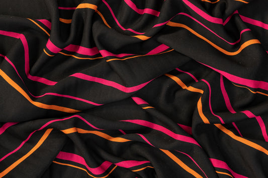 Striped Satin Back Twill - Black, Pink, Orange