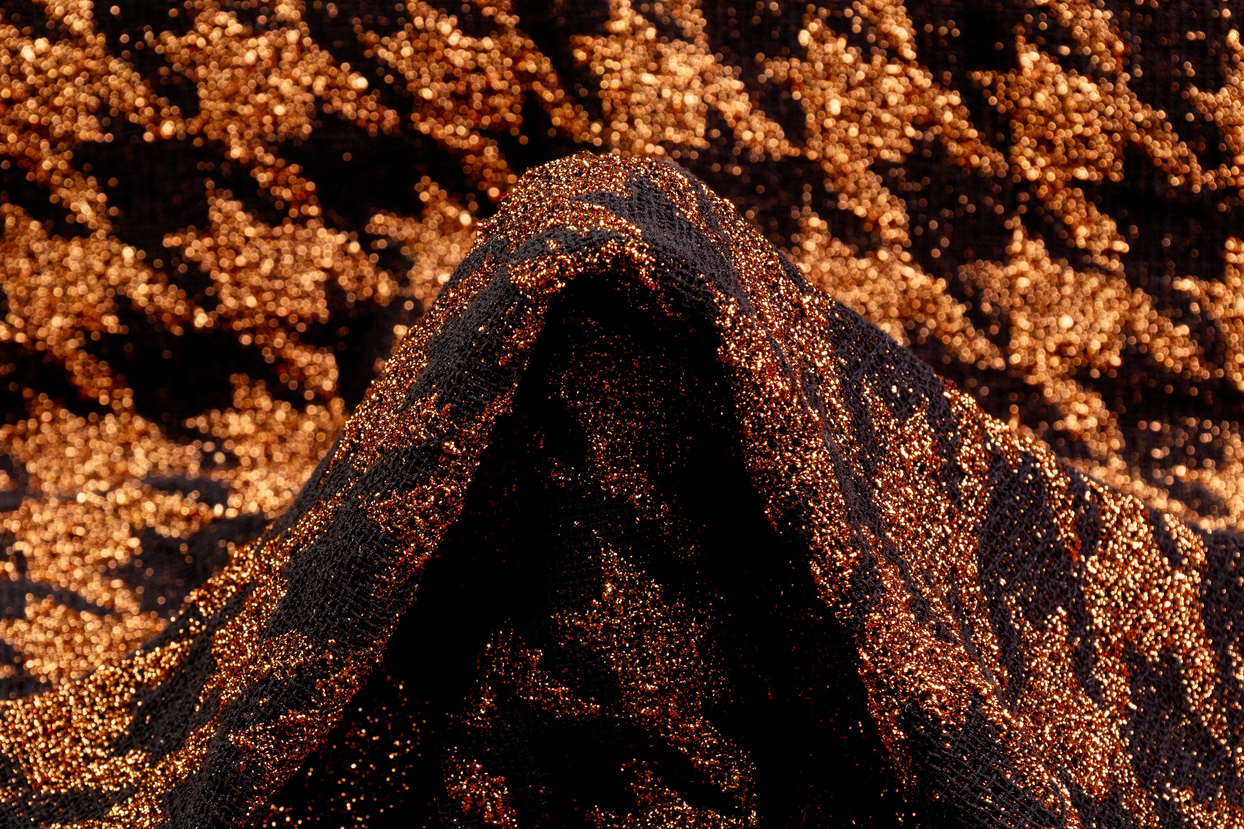 Metallic Italian Houndstooth Tweed - Copper / Black