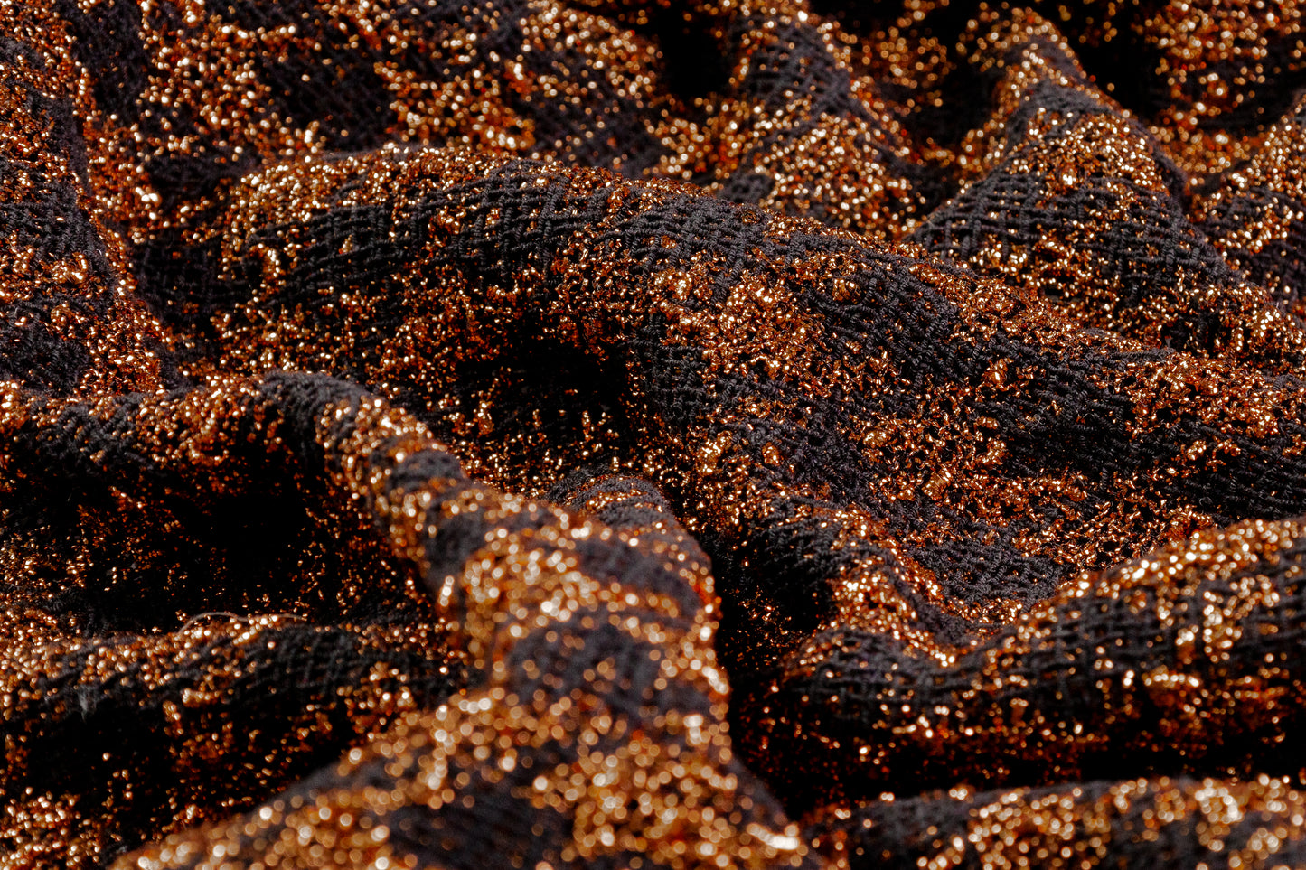 Metallic Italian Mini Houndstooth Tweed - Copper / Black