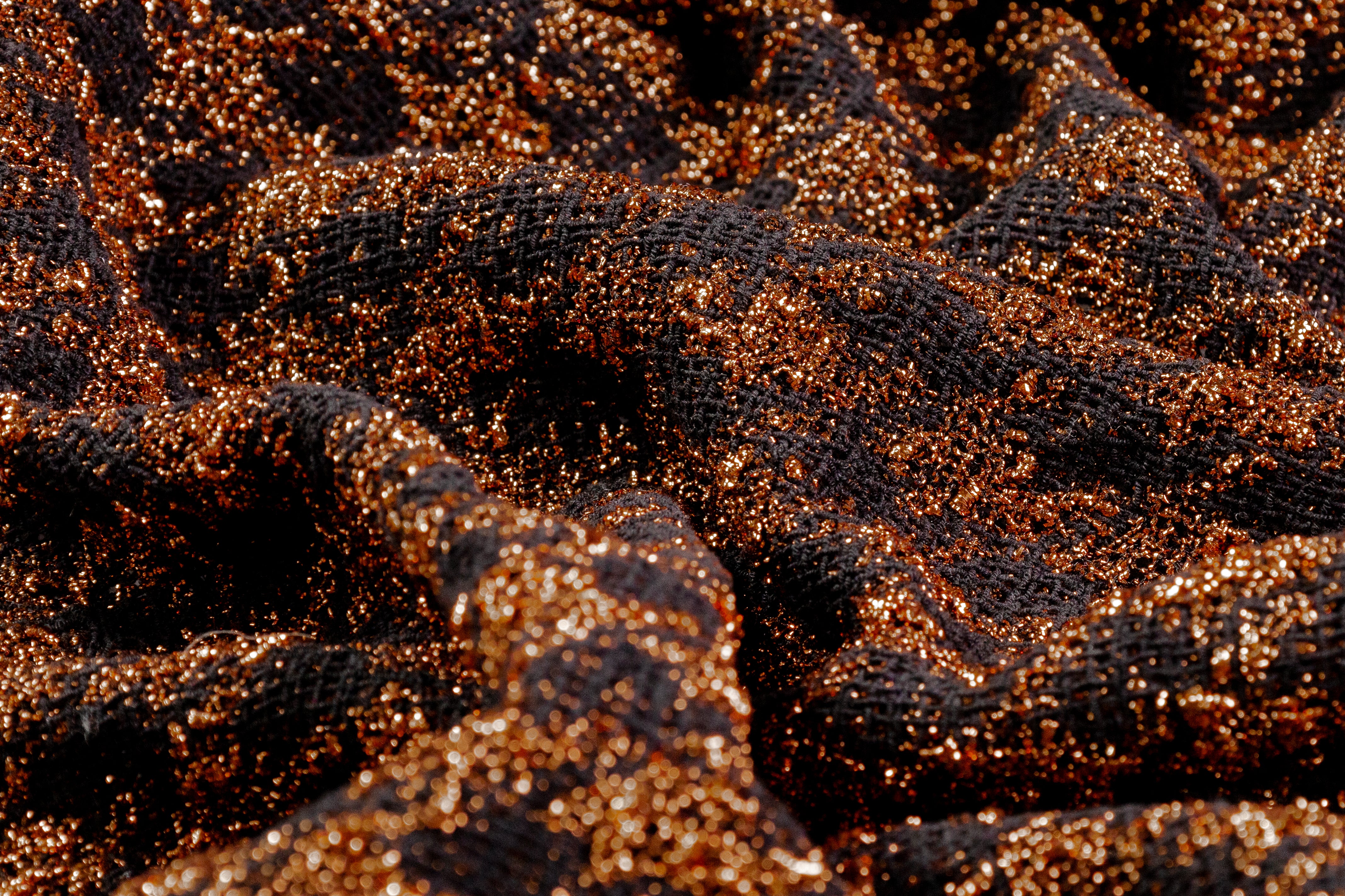 Metallic Italian Mini Houndstooth Tweed - Copper / Black