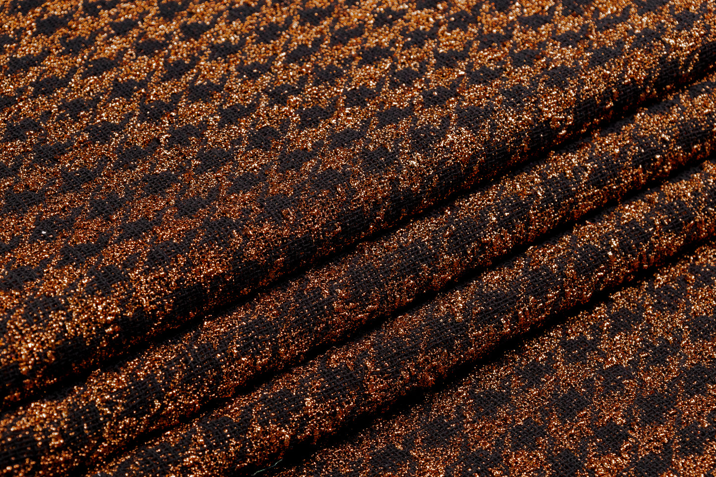 Metallic Italian Mini Houndstooth Tweed - Copper / Black