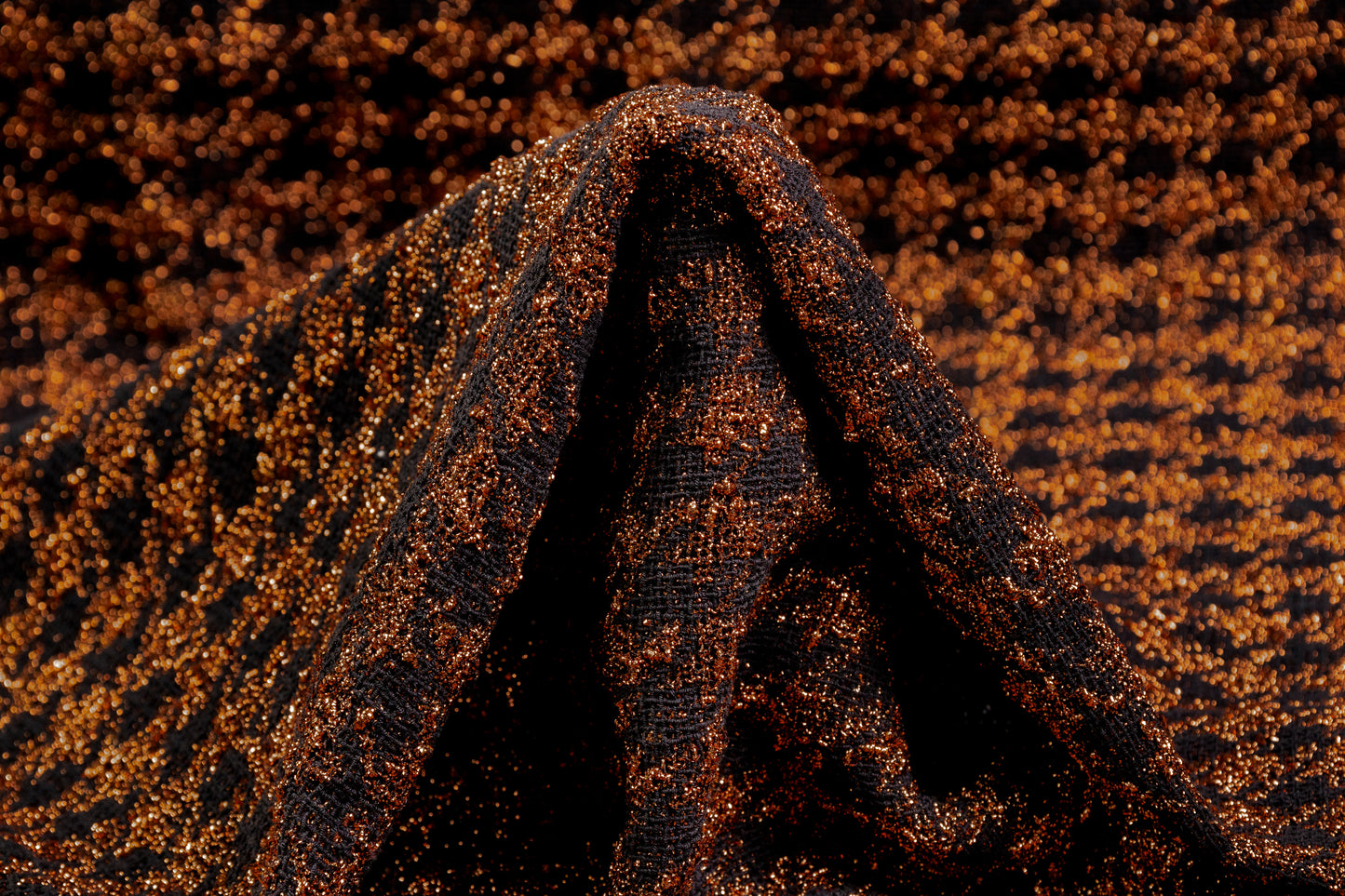 Metallic Italian Mini Houndstooth Tweed - Copper / Black