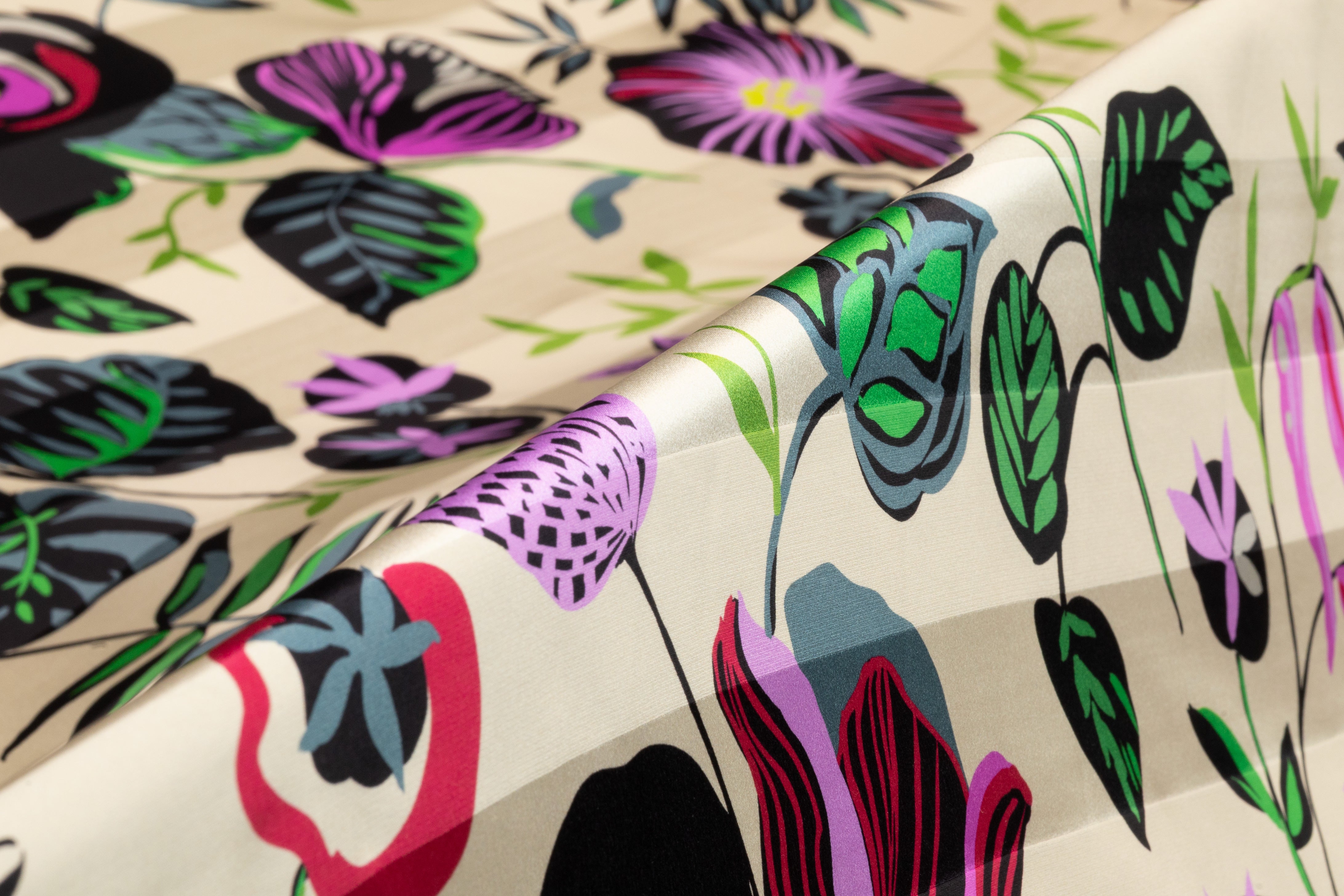Luigi Verga - Floral Printed Italian Striped Silk Jacquard - Ivory