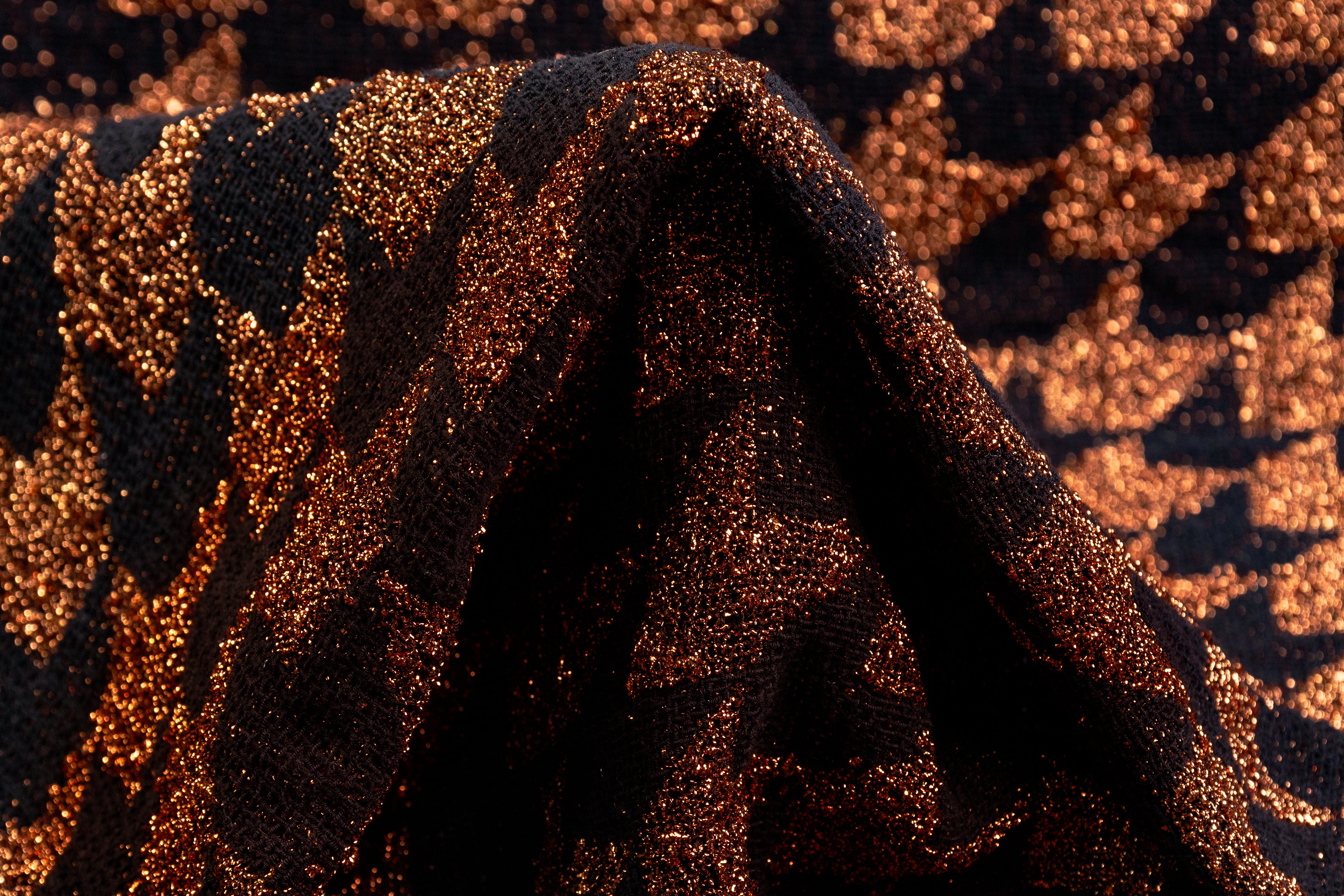 Metallic Italian Dogtooth Tweed - Copper / Black