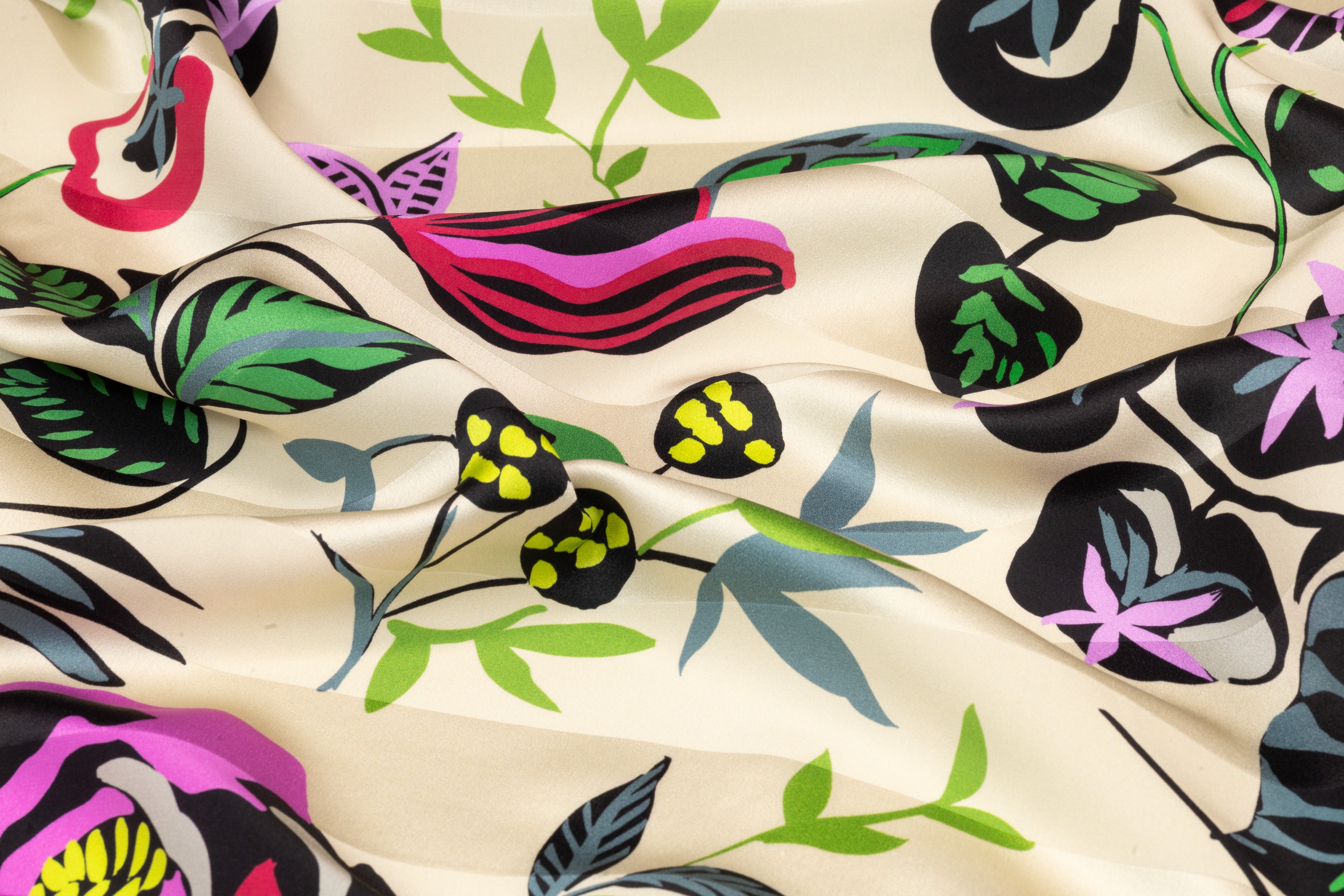 Luigi Verga - Floral Printed Italian Striped Silk Jacquard - Ivory
