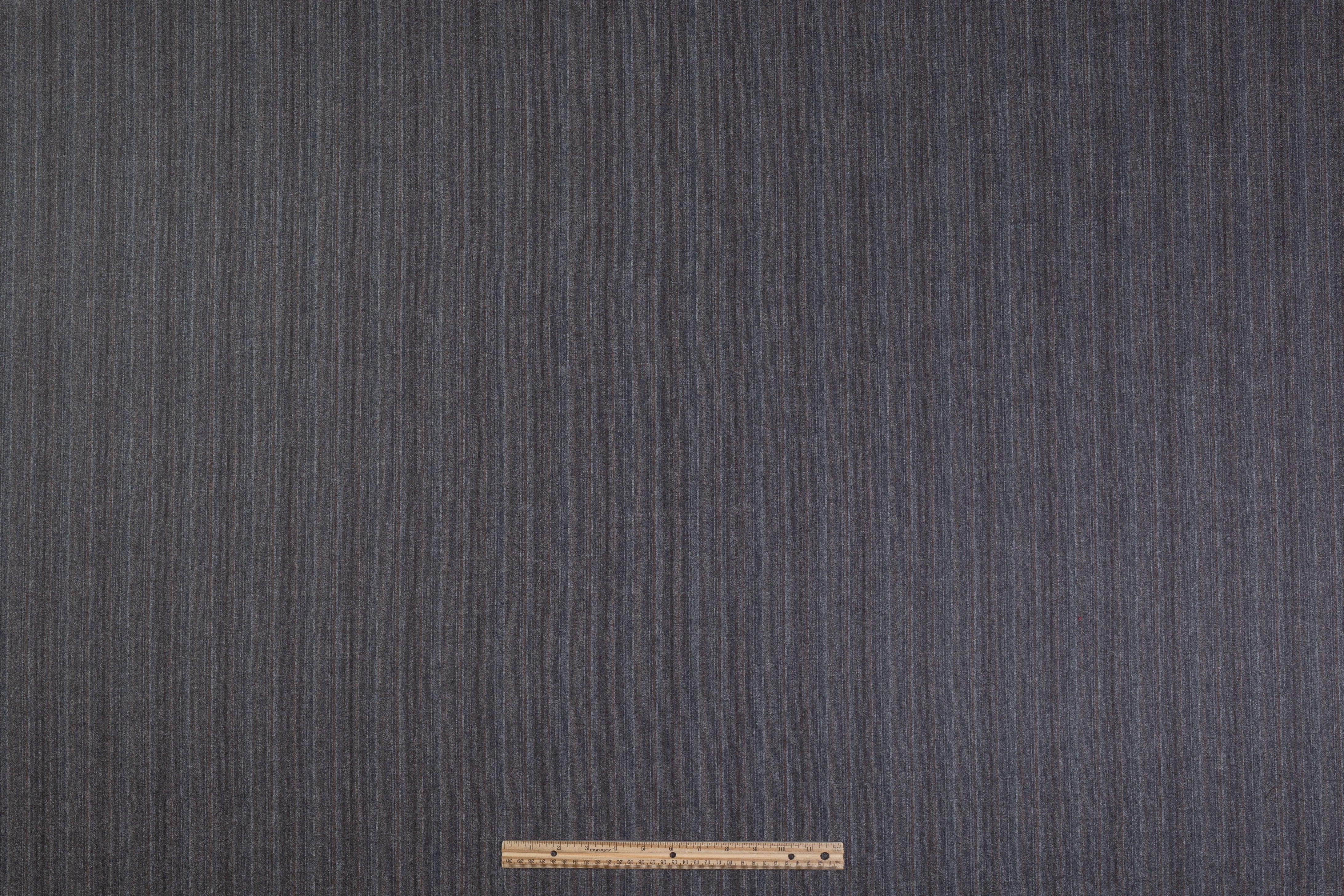 Striped Italian Wool Flannel Suiting - Charcoal Gray / Brown