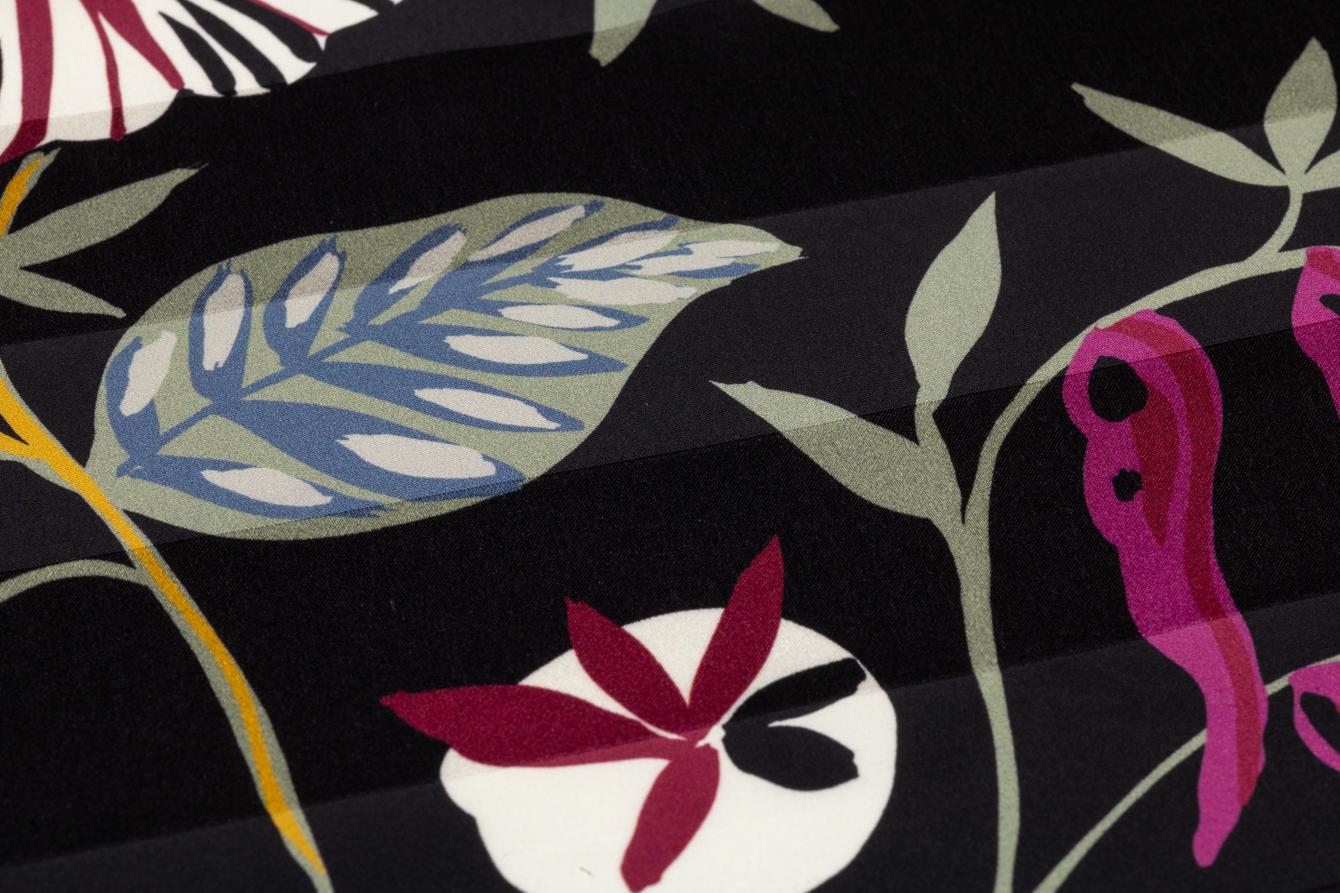 Luigi Verga - Floral Printed Italian Striped Silk Jacquard - Black