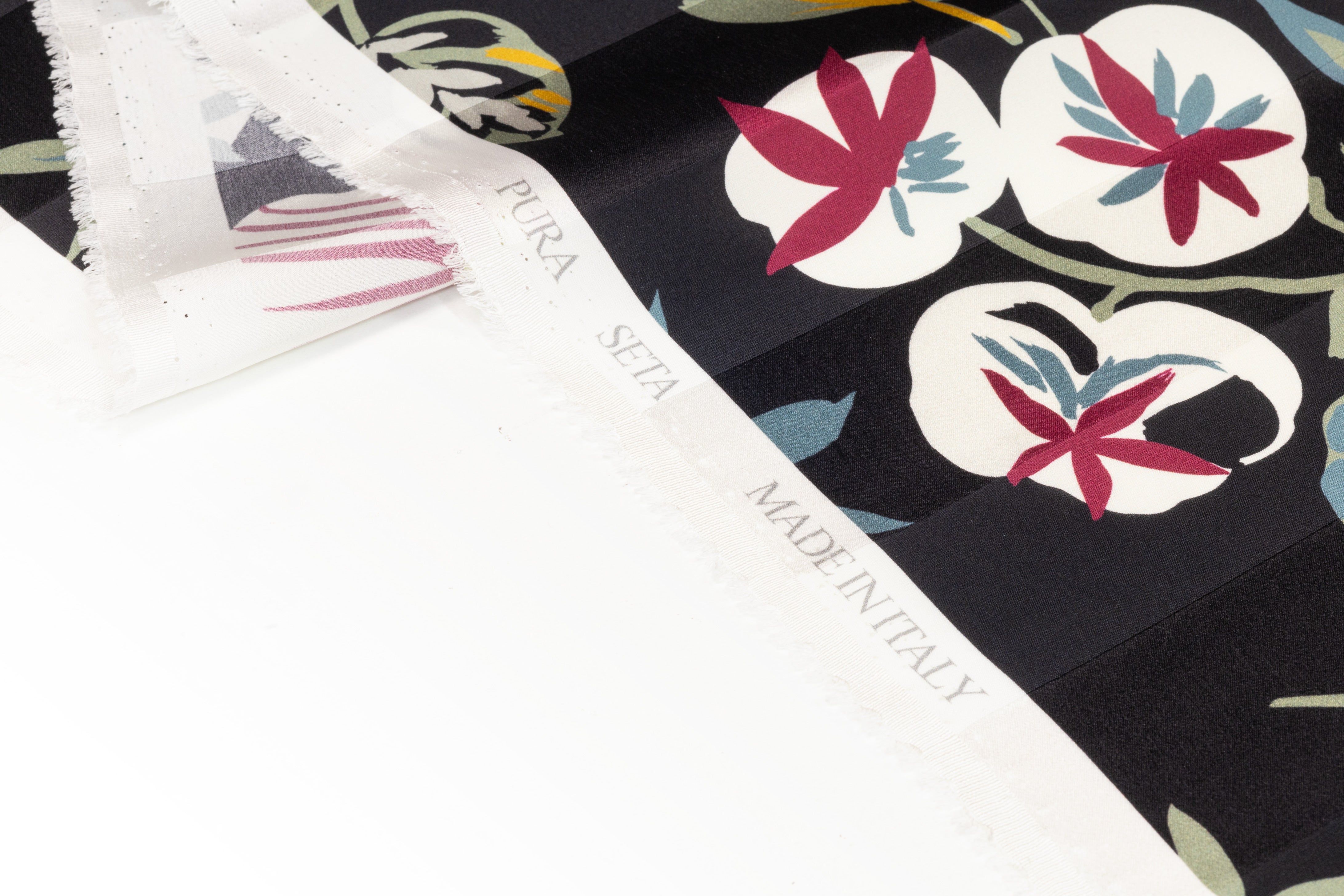 Luigi Verga - Floral Printed Italian Striped Silk Jacquard - Black