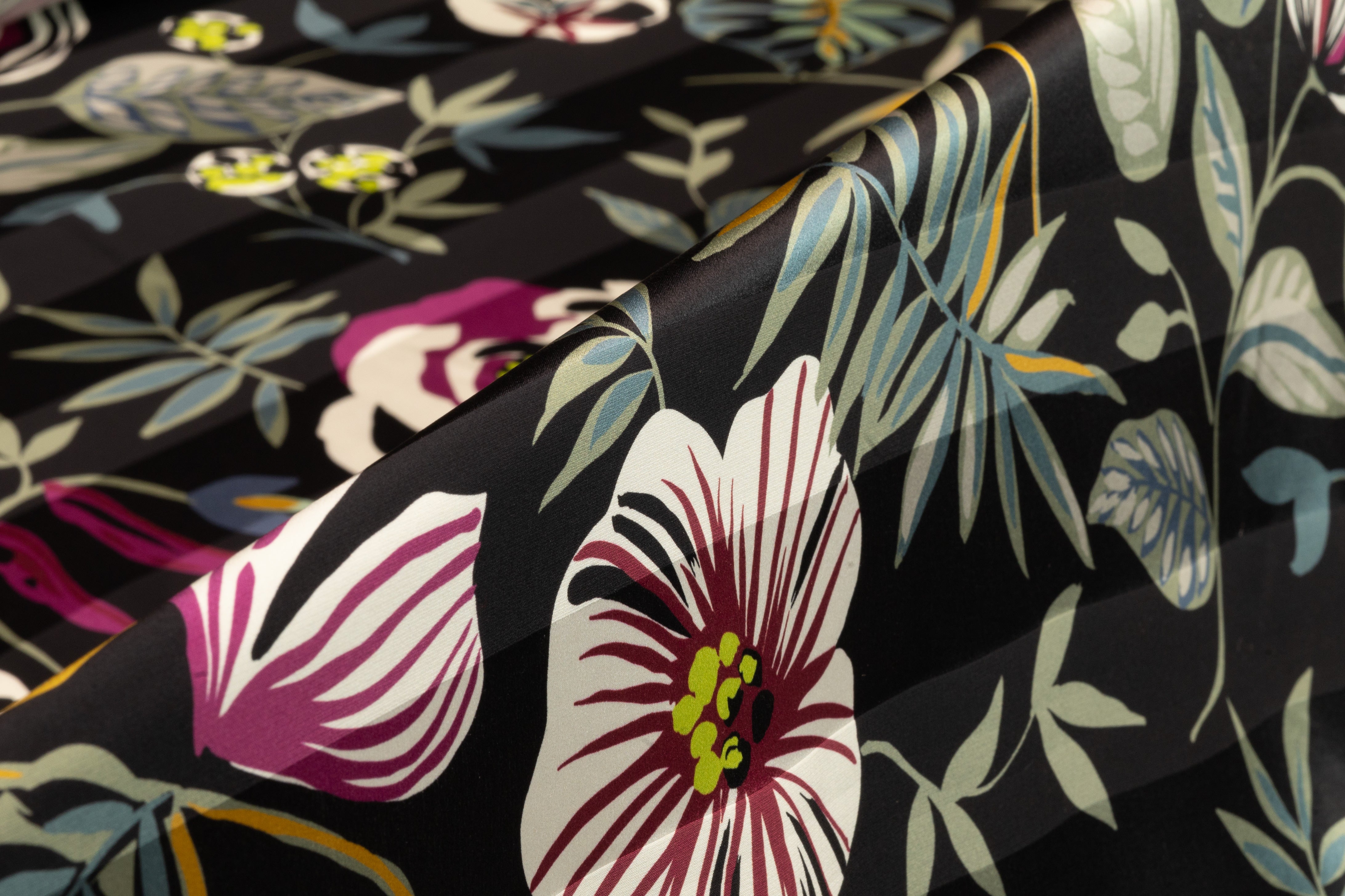 Luigi Verga - Floral Printed Italian Striped Silk Jacquard - Black