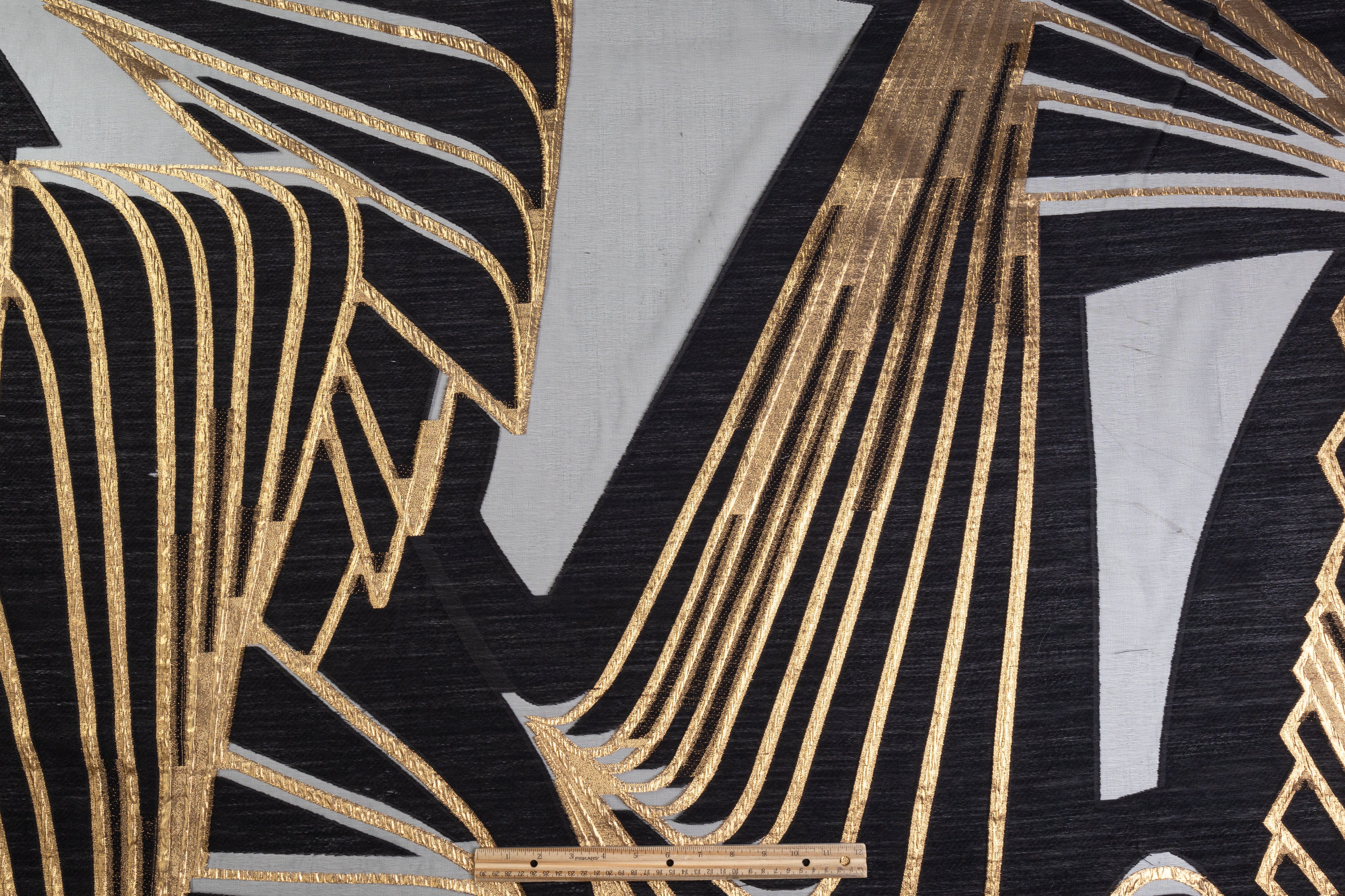 Metallic Silk and Wool Blend Fil Coupé Brocade - Black / Gold