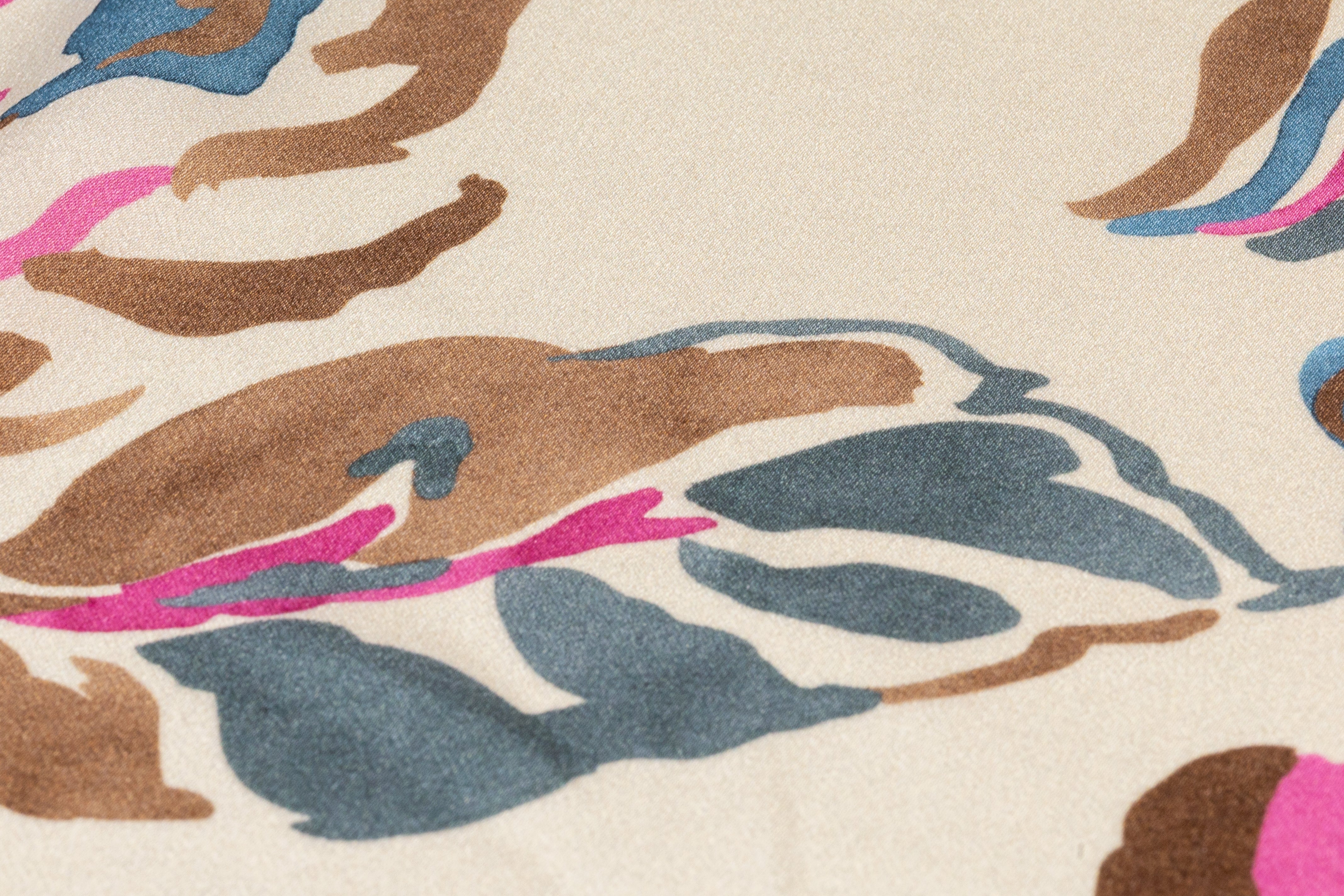 Luigi Verga - Floral Italian Silk Crepe Back Satin - Beige / Blue / Pink
