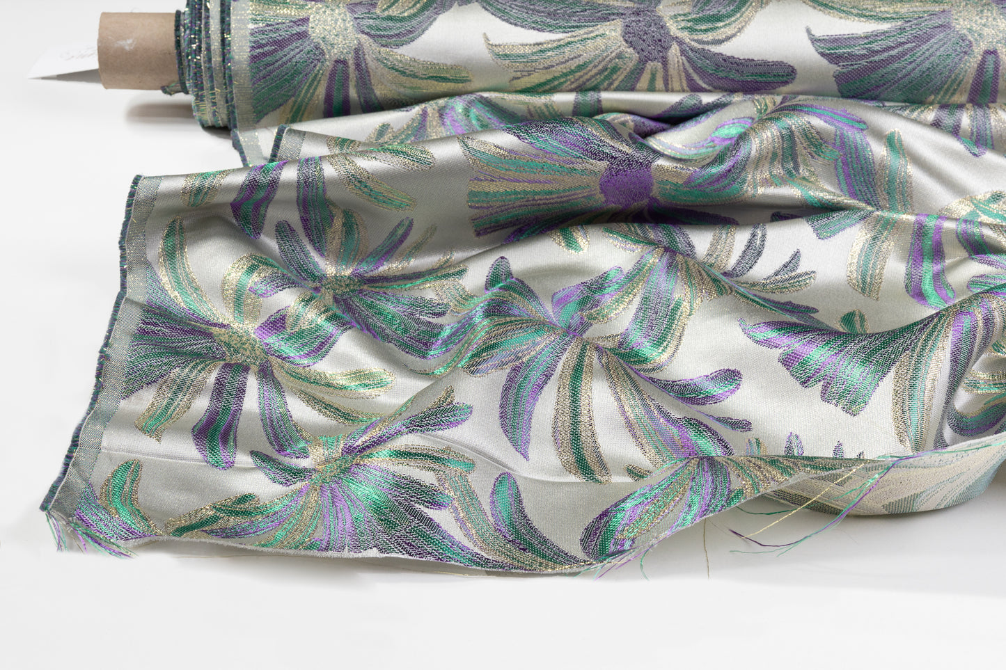 Floral Metallic Brocade - Green / Purple / Gold