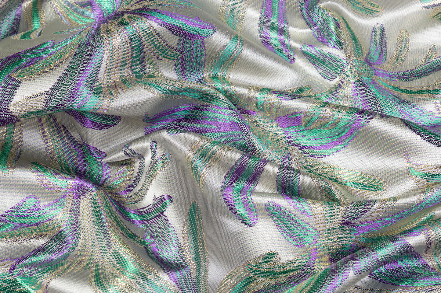 Floral Metallic Brocade - Green / Purple / Gold