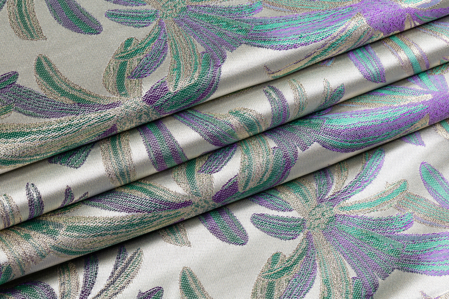 Floral Metallic Brocade - Green / Purple / Gold