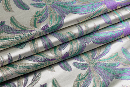 Floral Metallic Brocade - Green / Purple / Gold