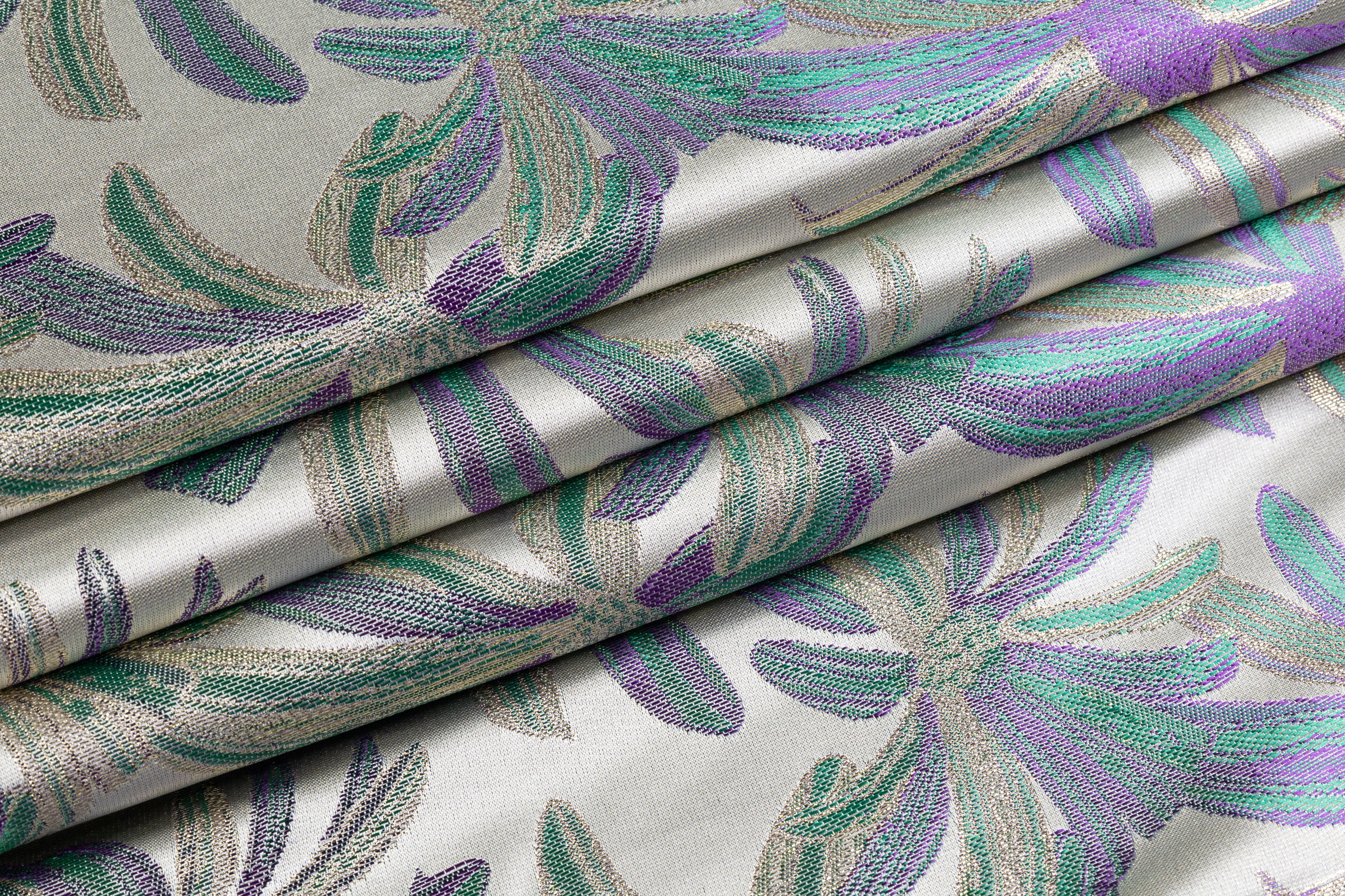 Floral Metallic Brocade - Green / Purple / Gold