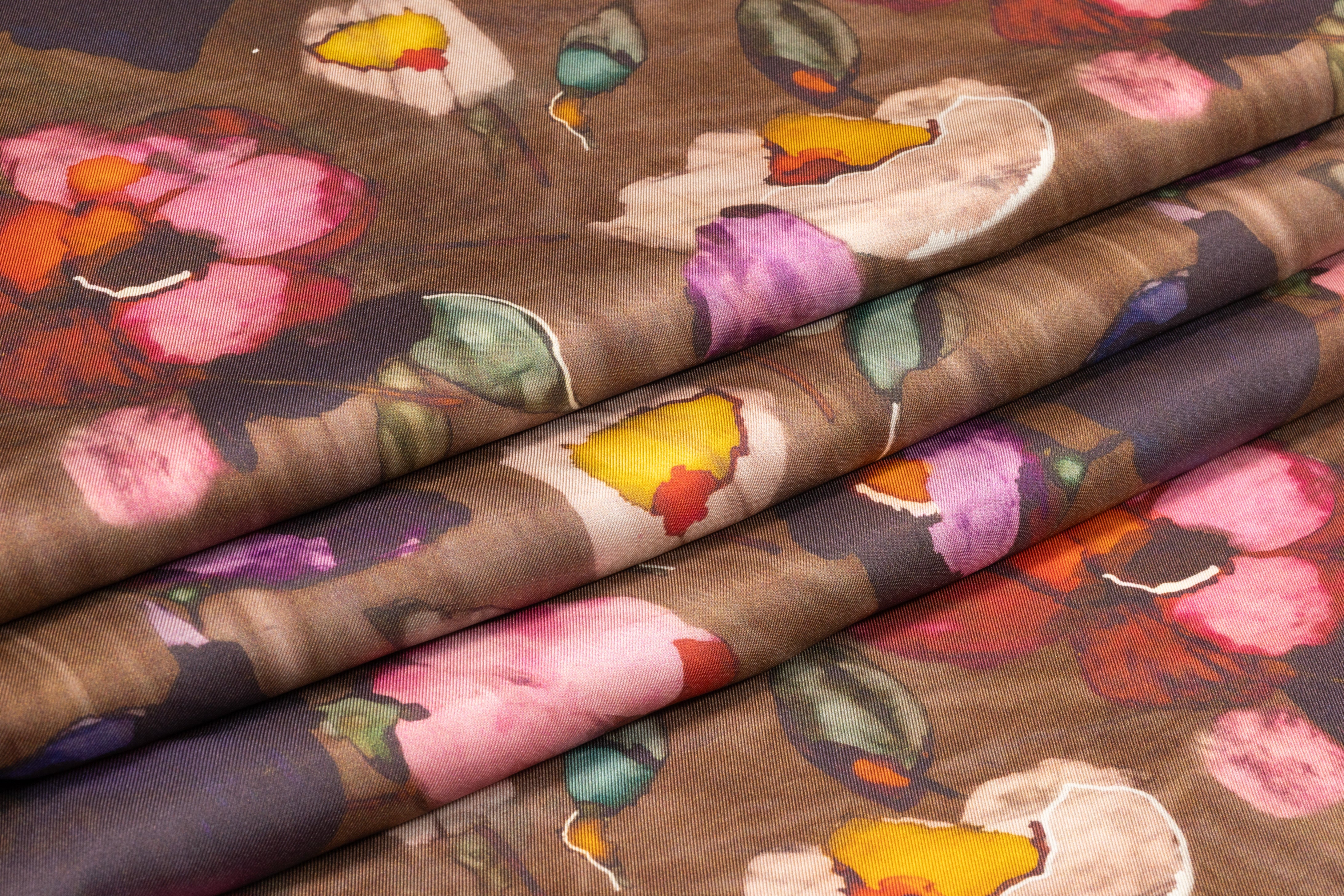 Floral Italian Silk Twill - Brown