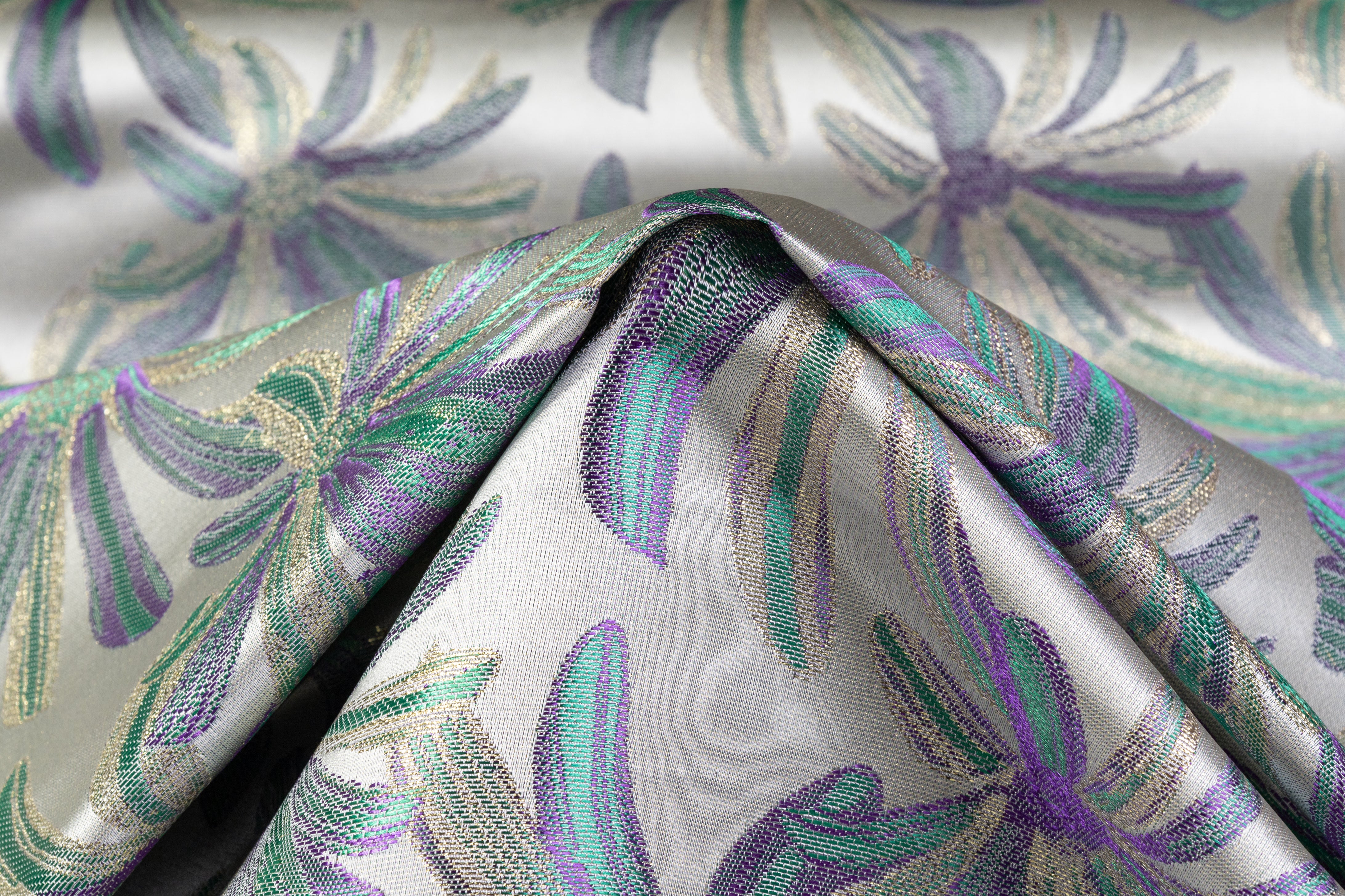 Floral Metallic Brocade - Green / Purple / Gold