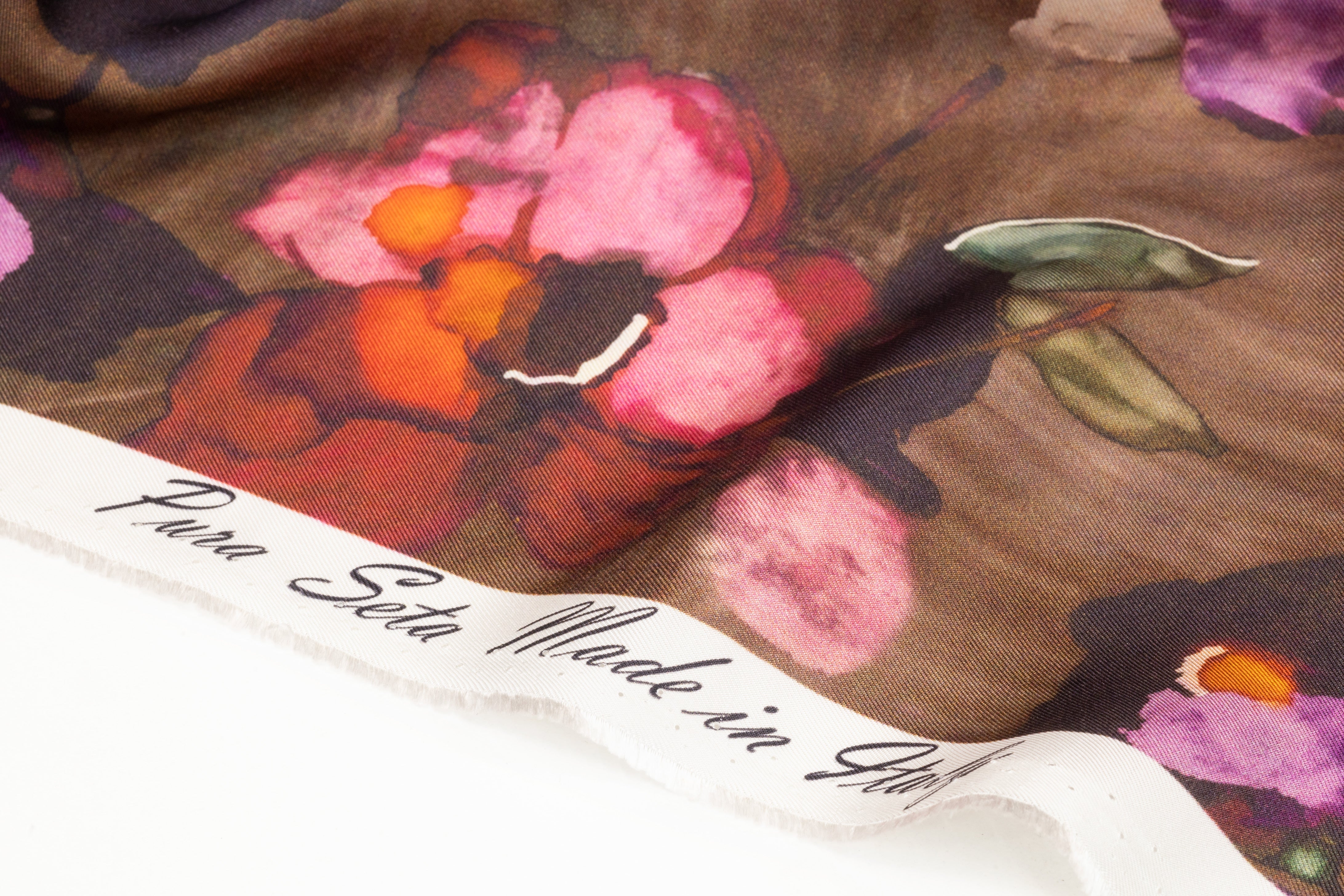 Floral Italian Silk Twill - Brown