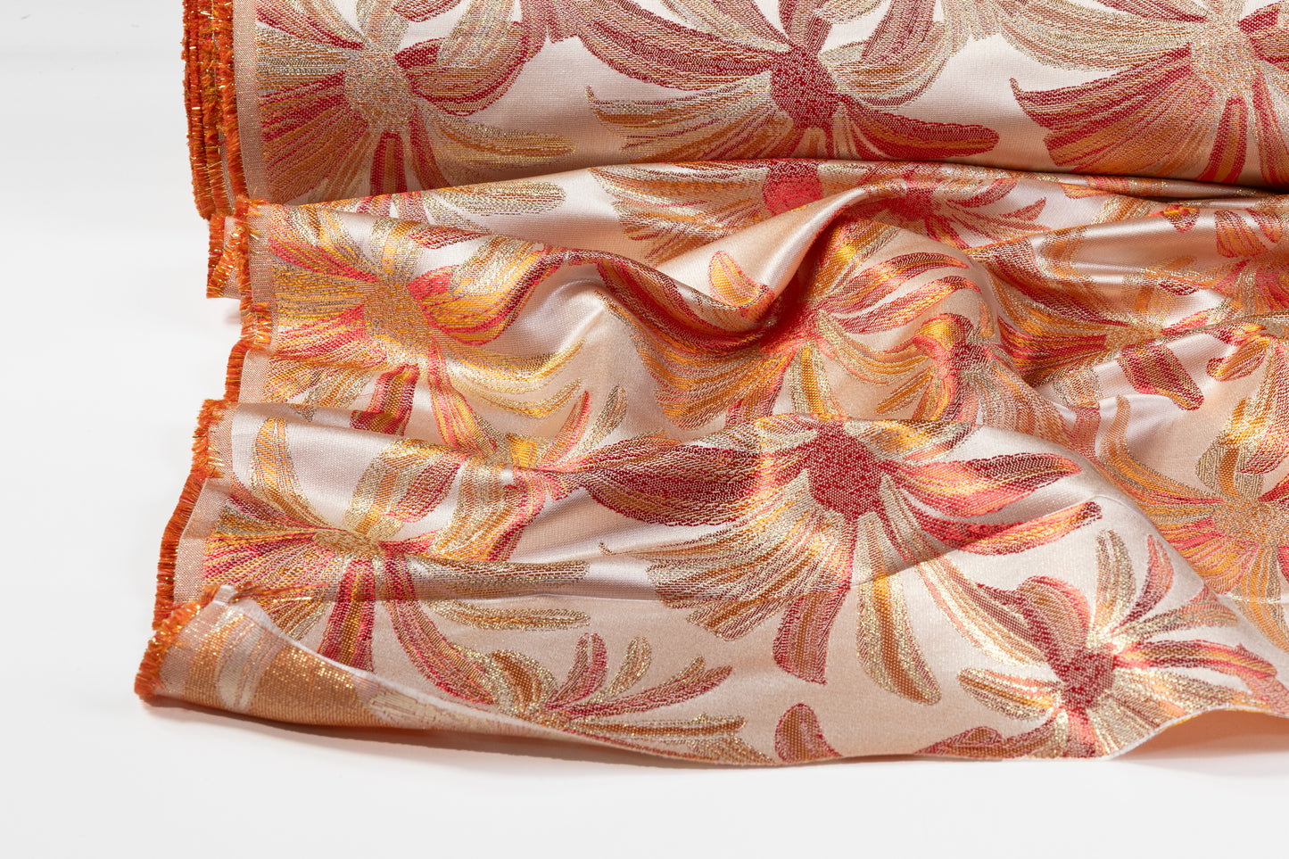 Floral Metallic Brocade - Orange / Red / Gold