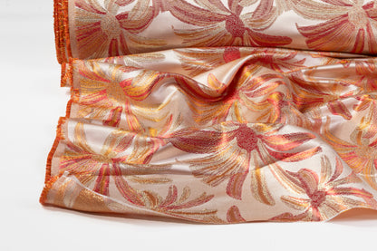 Floral Metallic Brocade - Orange / Red / Gold