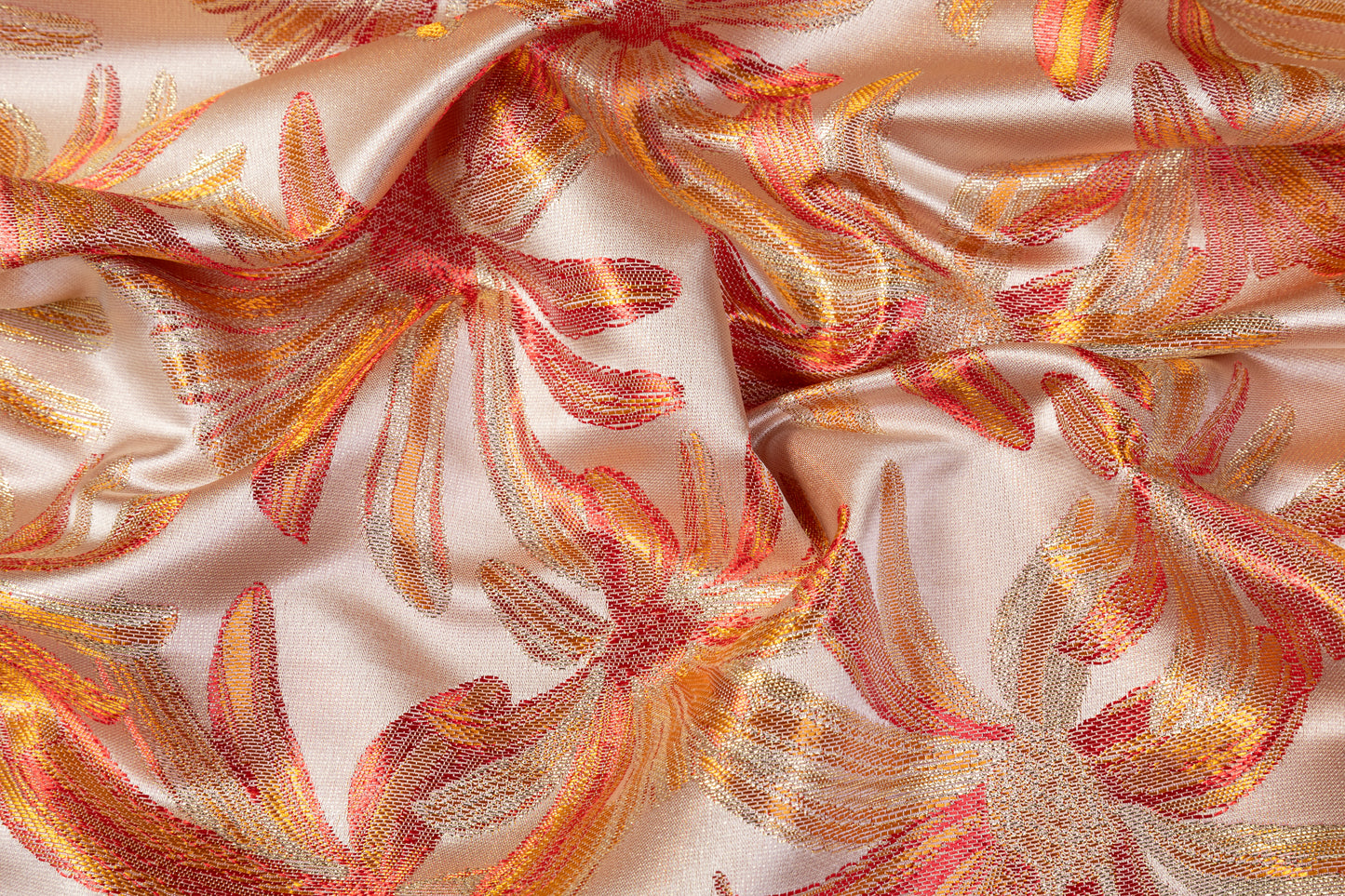 Floral Metallic Brocade - Orange / Red / Gold