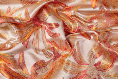 Floral Metallic Brocade - Orange / Red / Gold