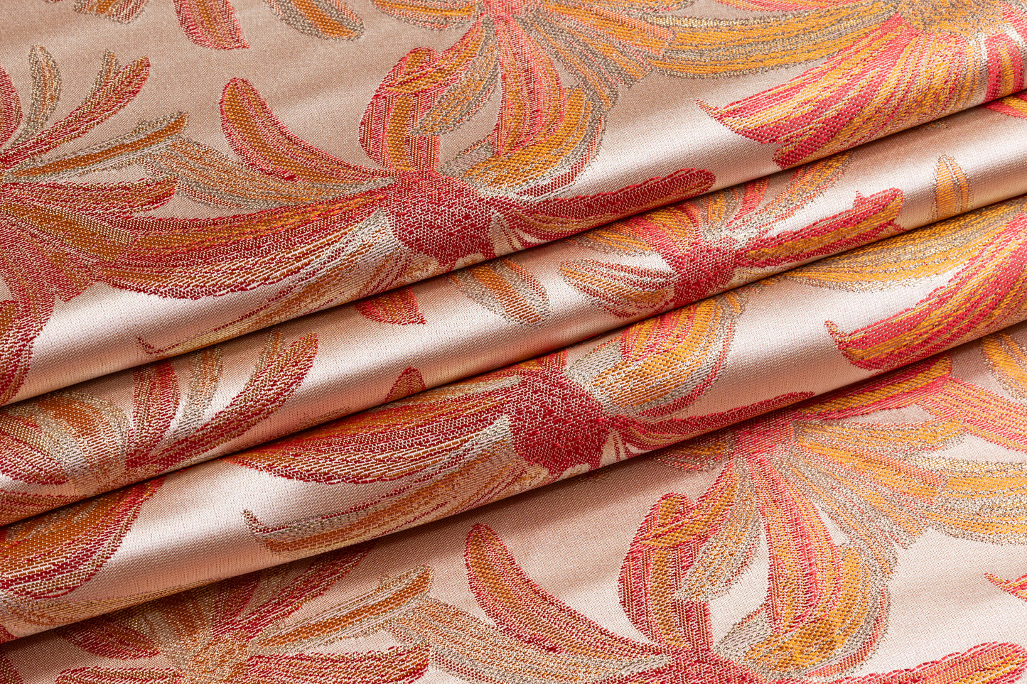 Floral Metallic Brocade - Orange / Red / Gold