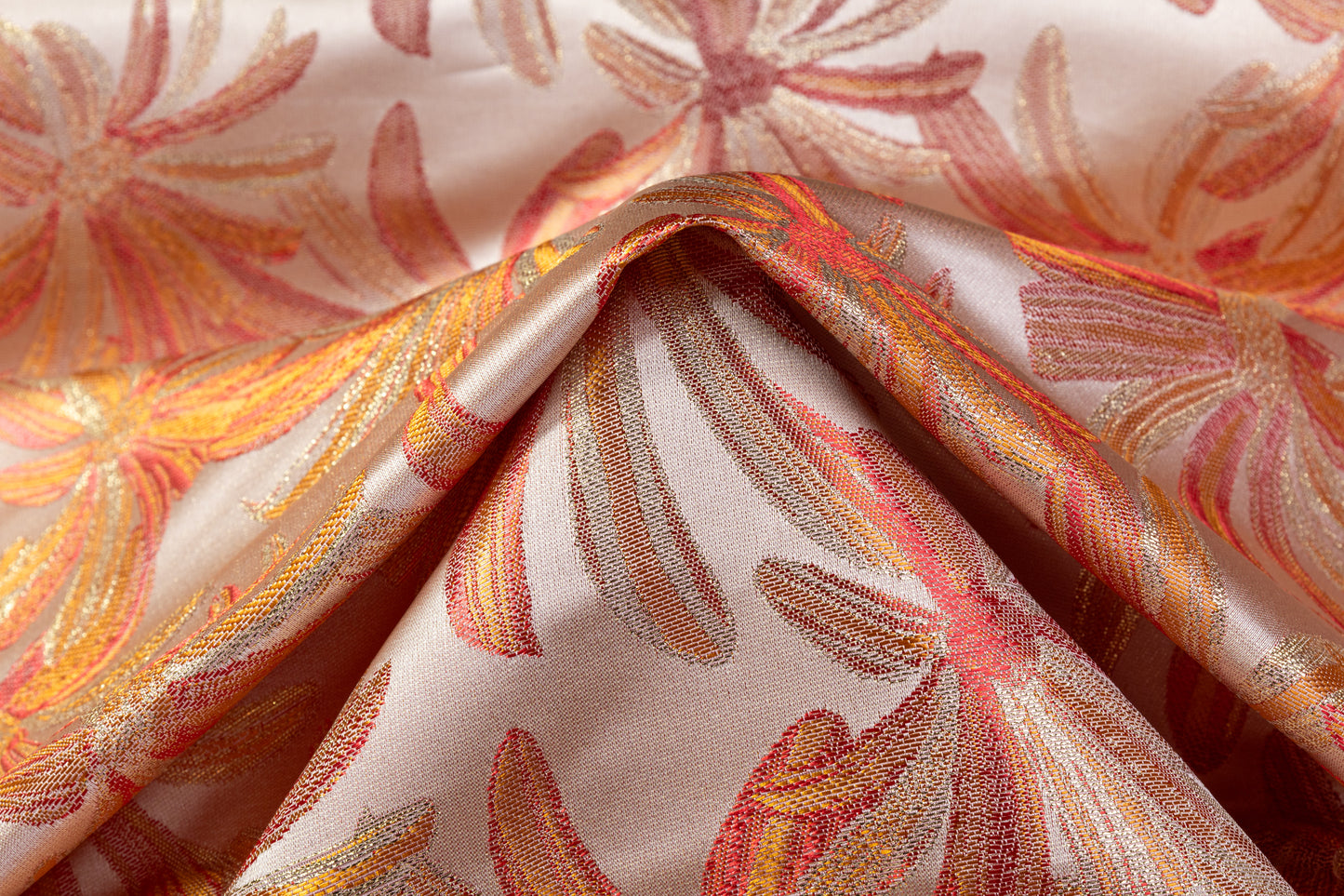 Floral Metallic Brocade - Orange / Red / Gold