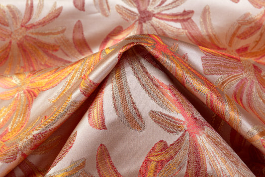 Floral Metallic Brocade - Orange / Red / Gold