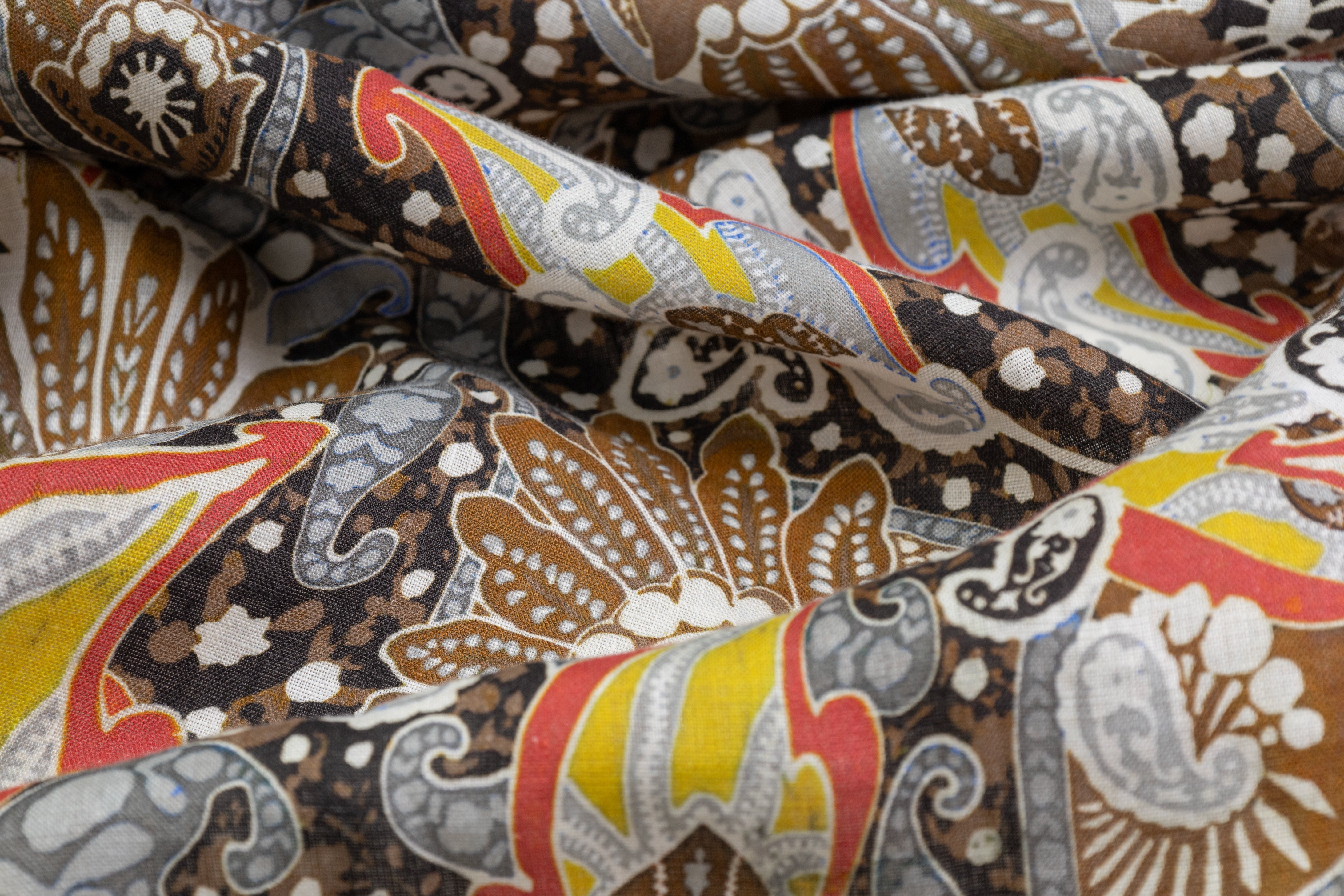 Paisley Floral Italian Linen - Brown