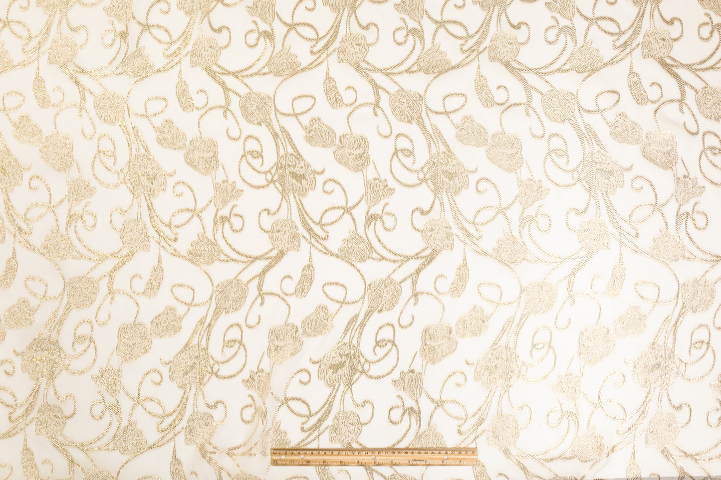 Italian Burnout Metallic Silk Chiffon - Off White and Gold