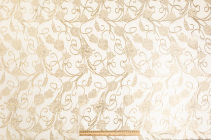 Italian Burnout Metallic Silk Chiffon - Off White and Gold