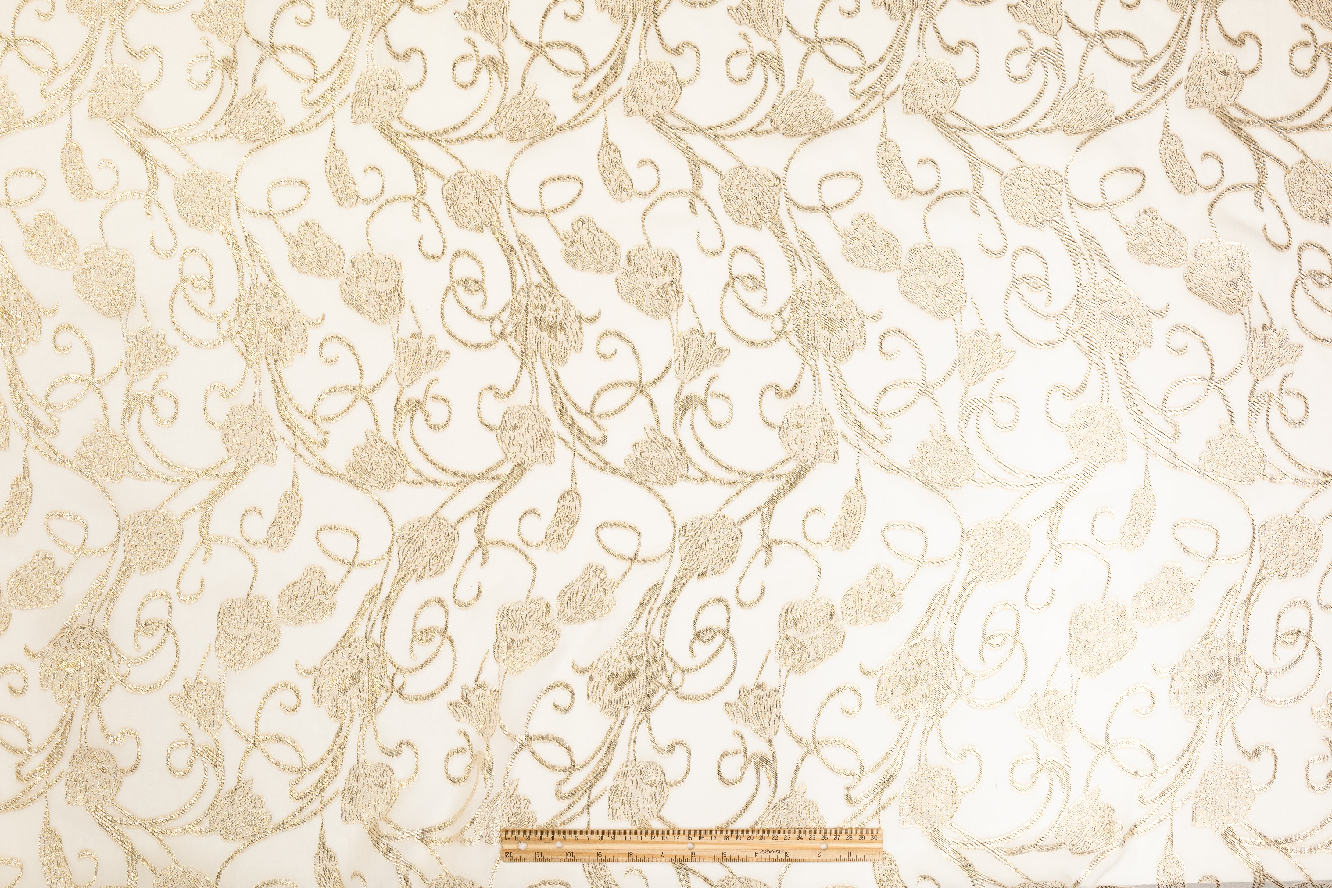 Italian Burnout Metallic Silk Chiffon - Off White and Gold