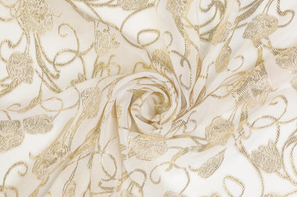 Italian Burnout Metallic Silk Chiffon - Off White and Gold