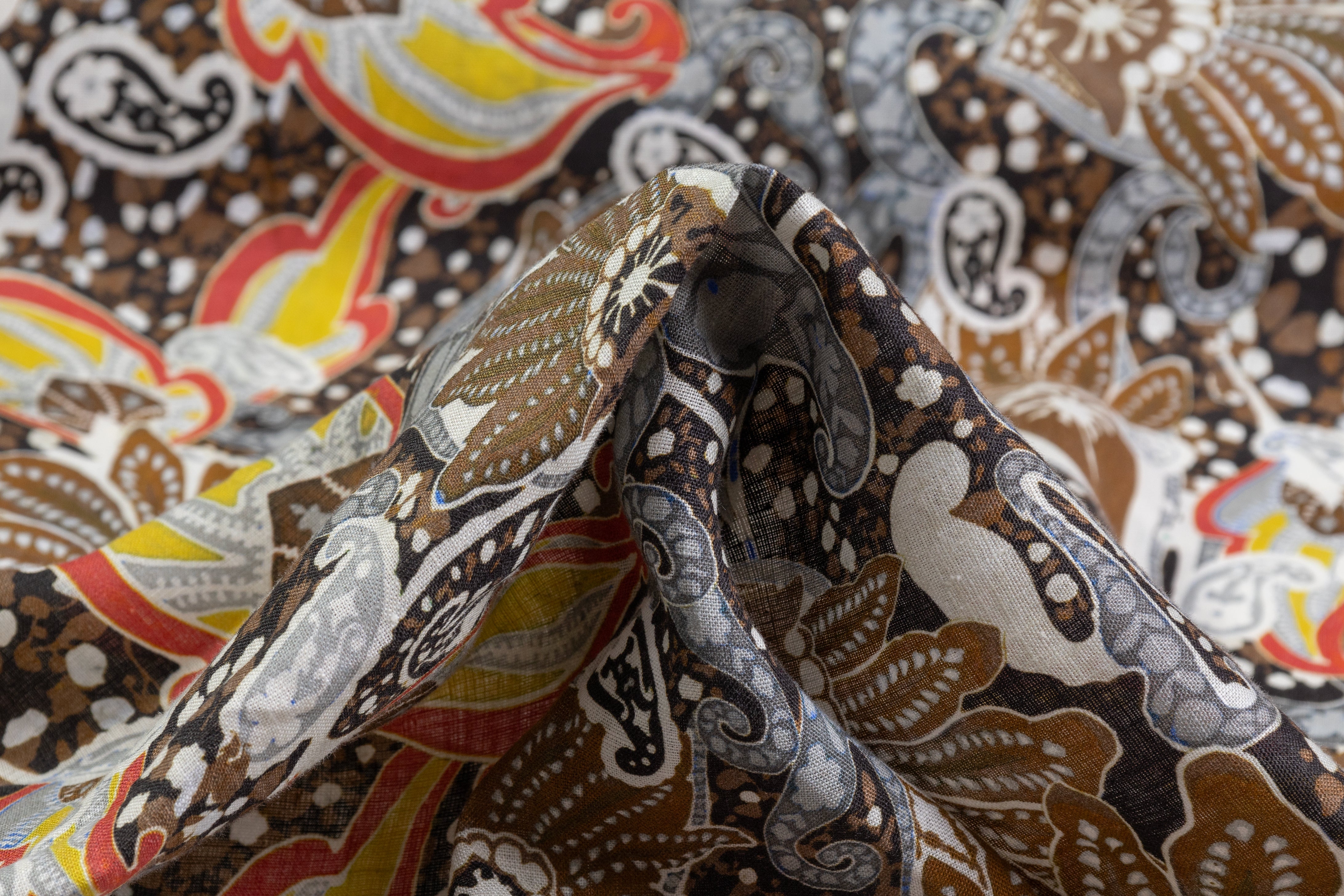 Paisley Floral Italian Linen - Brown