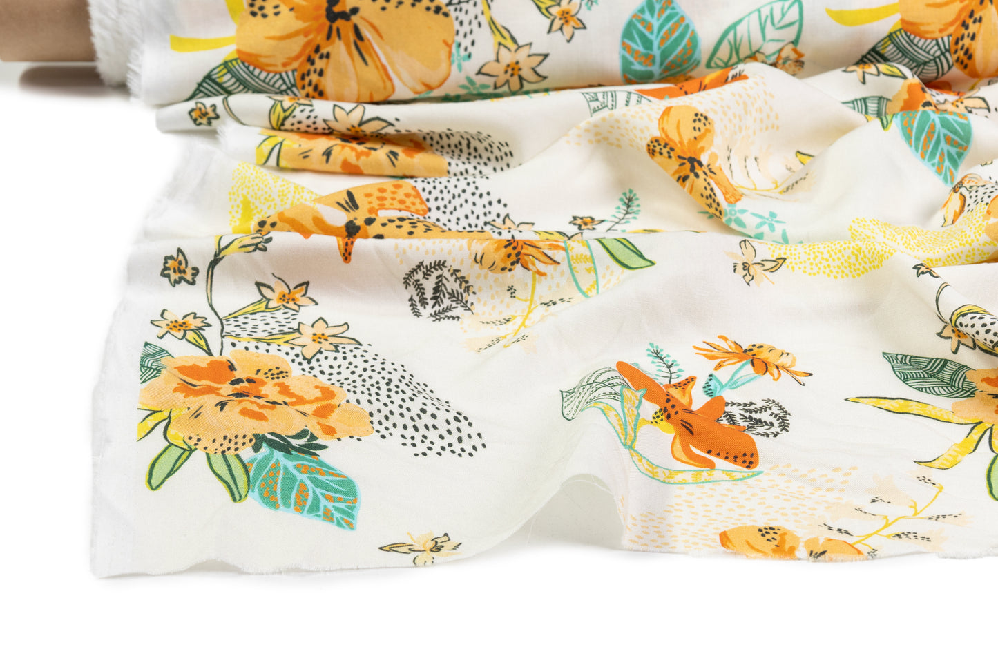 Floral Italian Linen Viscose Blend - White / Orange / Yellow / Green
