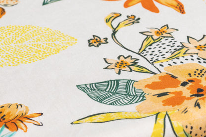 Floral Italian Linen Viscose Blend - White / Orange / Yellow / Green