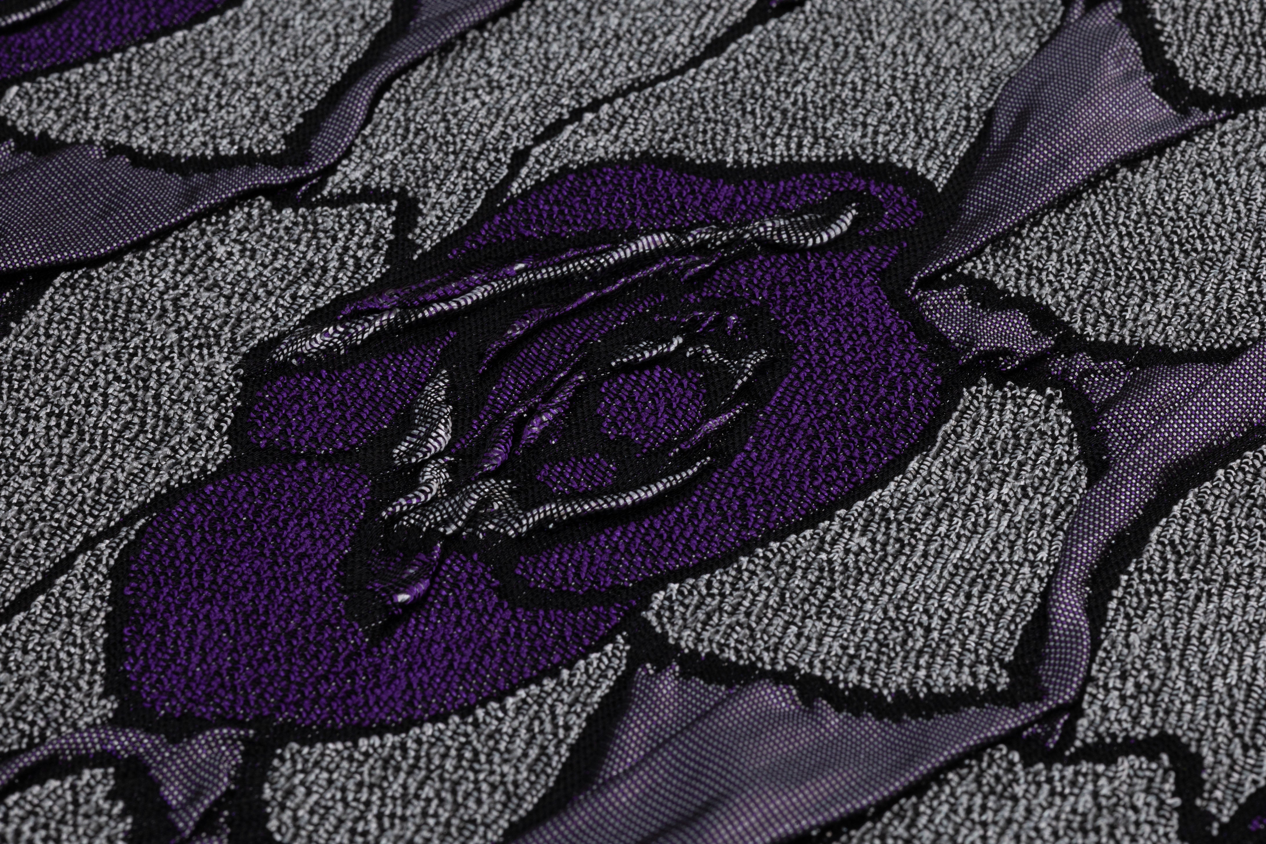 Floral Crushed Italian Stretch Brocade - Purple / Gray
