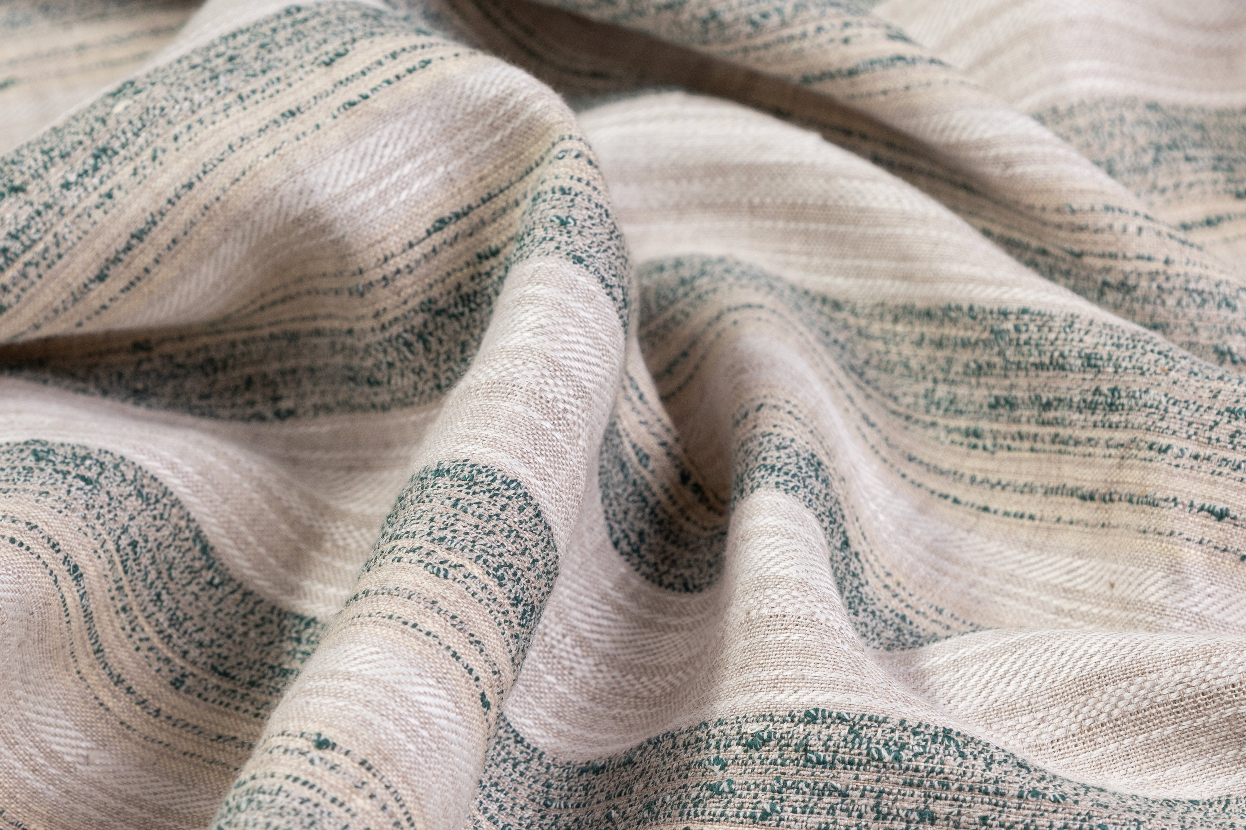 Striped Cotton Linen Blend - Sand / Green
