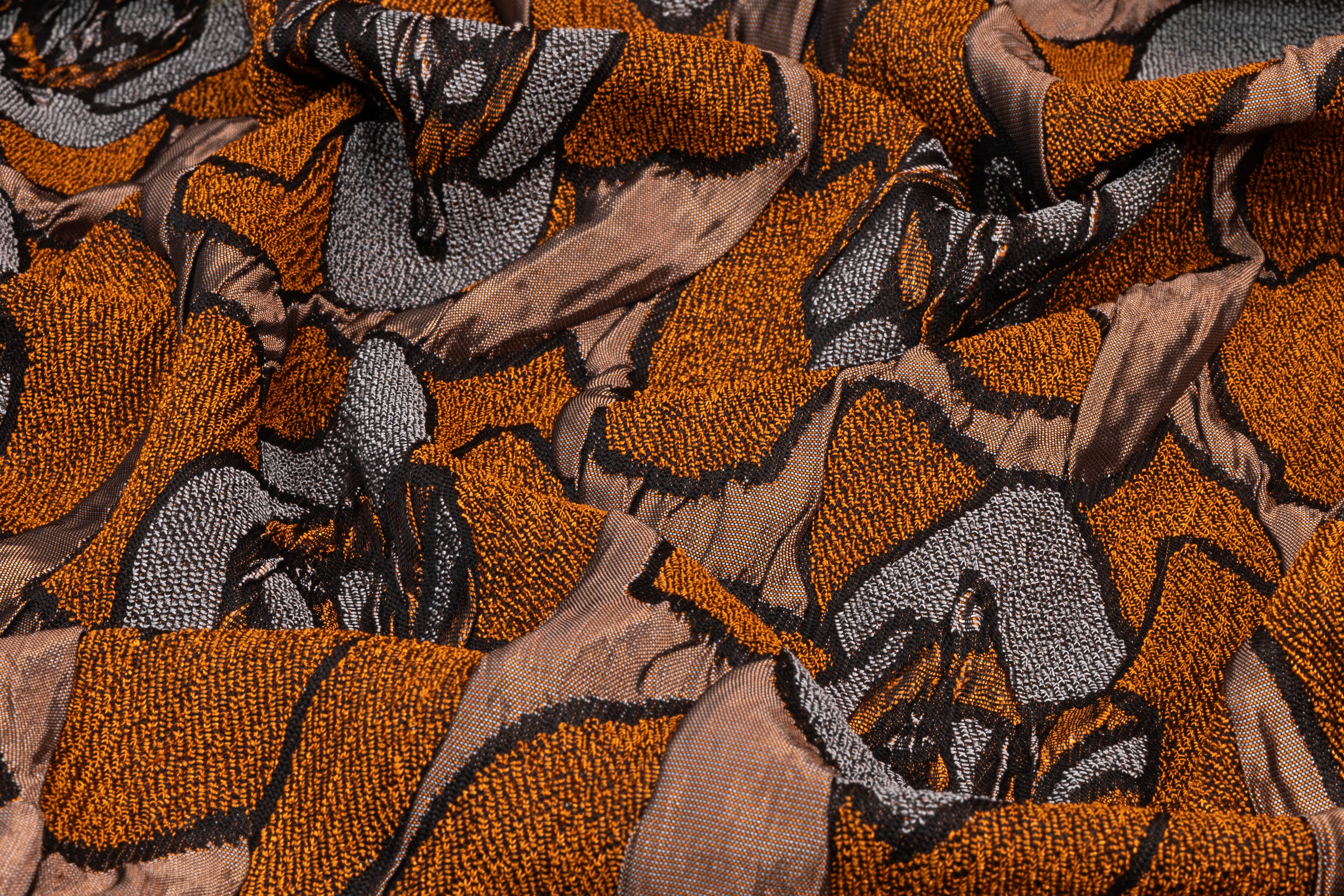 Floral Crushed Italian Stretch Brocade - Copper / Brown / Gray