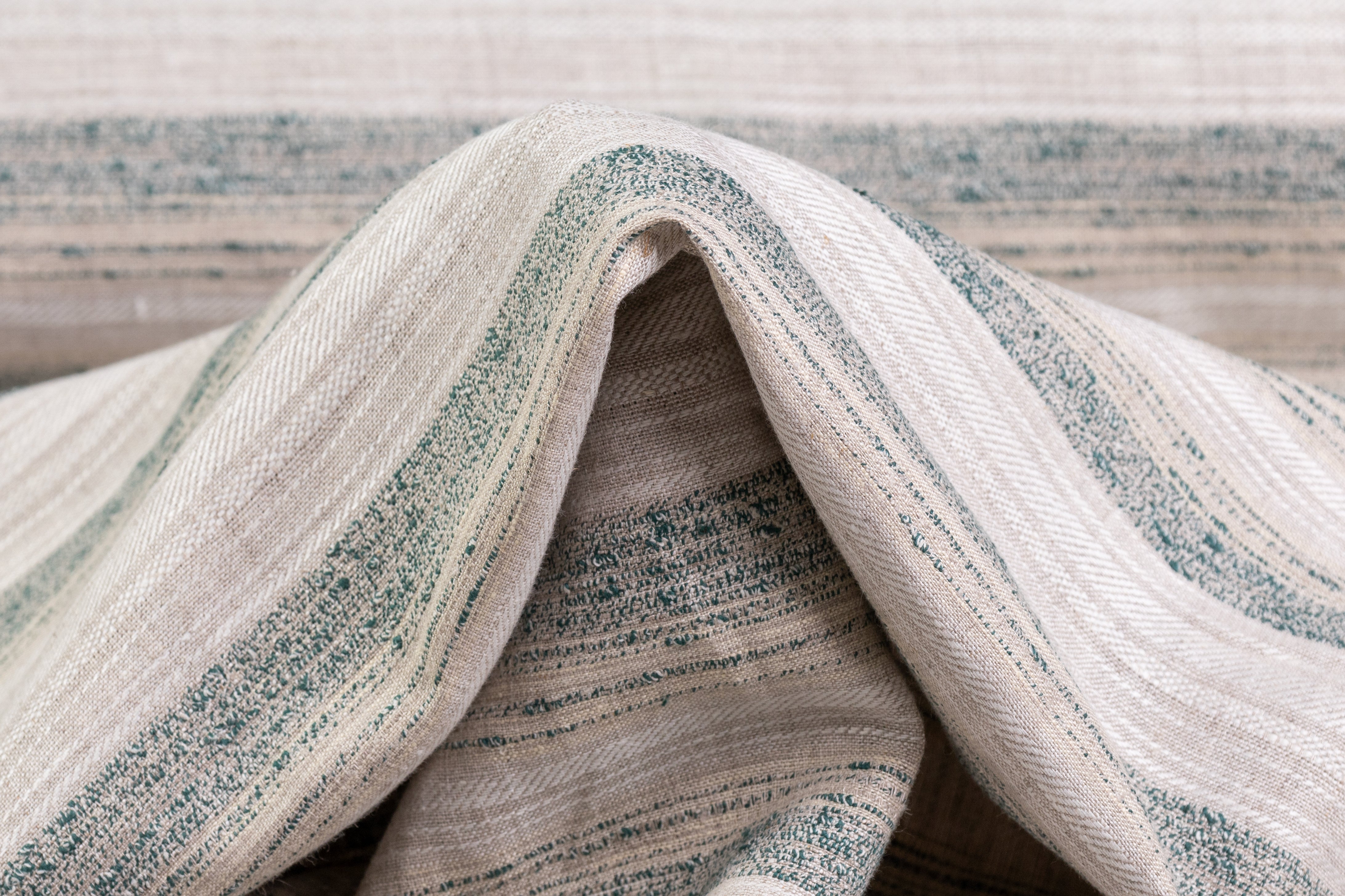 Striped Cotton Linen Blend - Sand / Green